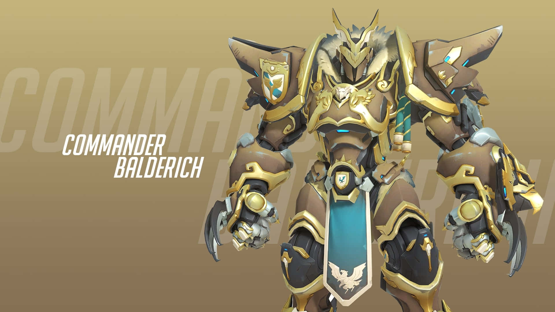 Overwatch Reinhardt, gold and brown plating, glowing blue accents, Full HD Desktop Wallpaper
