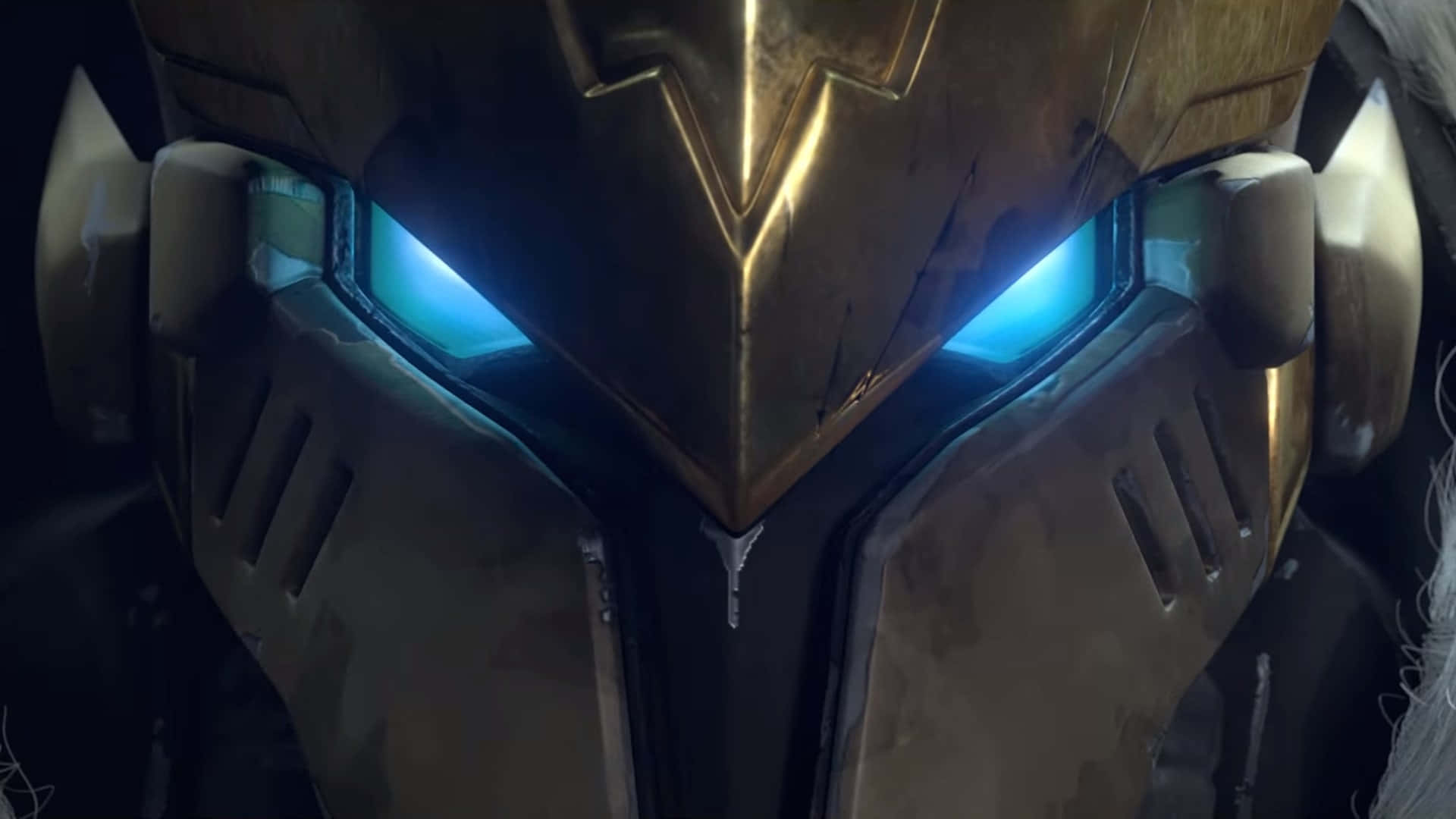 Overwatch Reinhardt, golden armored helmet, glowing blue eyes, Full HD Desktop Wallpaper
