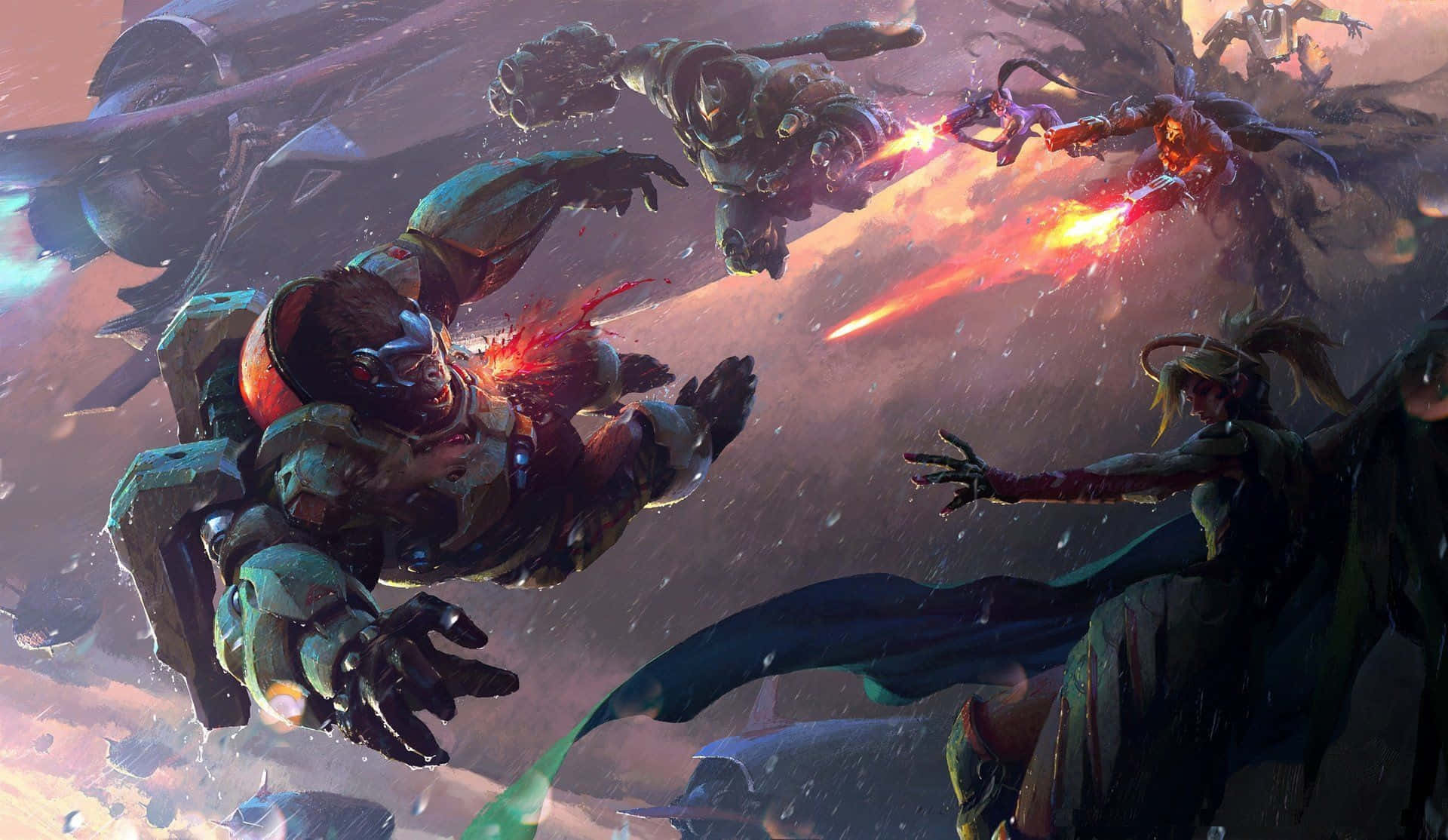 Overwatch, Reinhardt, cosmic battle, Full HD Desktop Wallpaper
