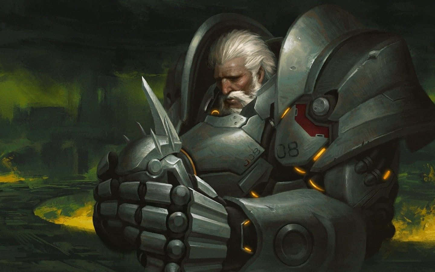Overwatch Reinhardt, silver armor, glowing orange accents, HD Desktop Wallpaper