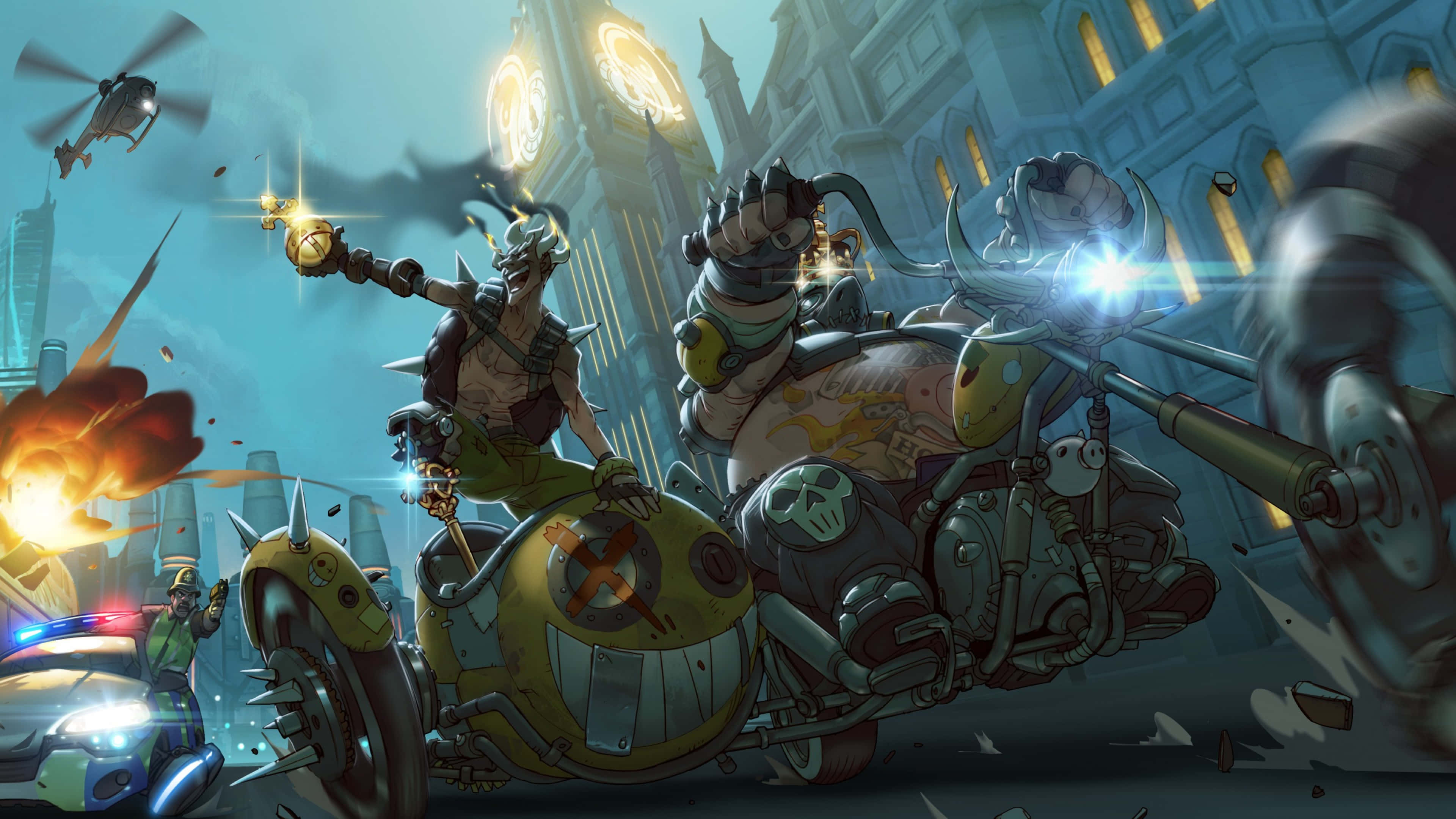 Overwatch, Roadhog, futuristic city, 4K Desktop Wallpaper