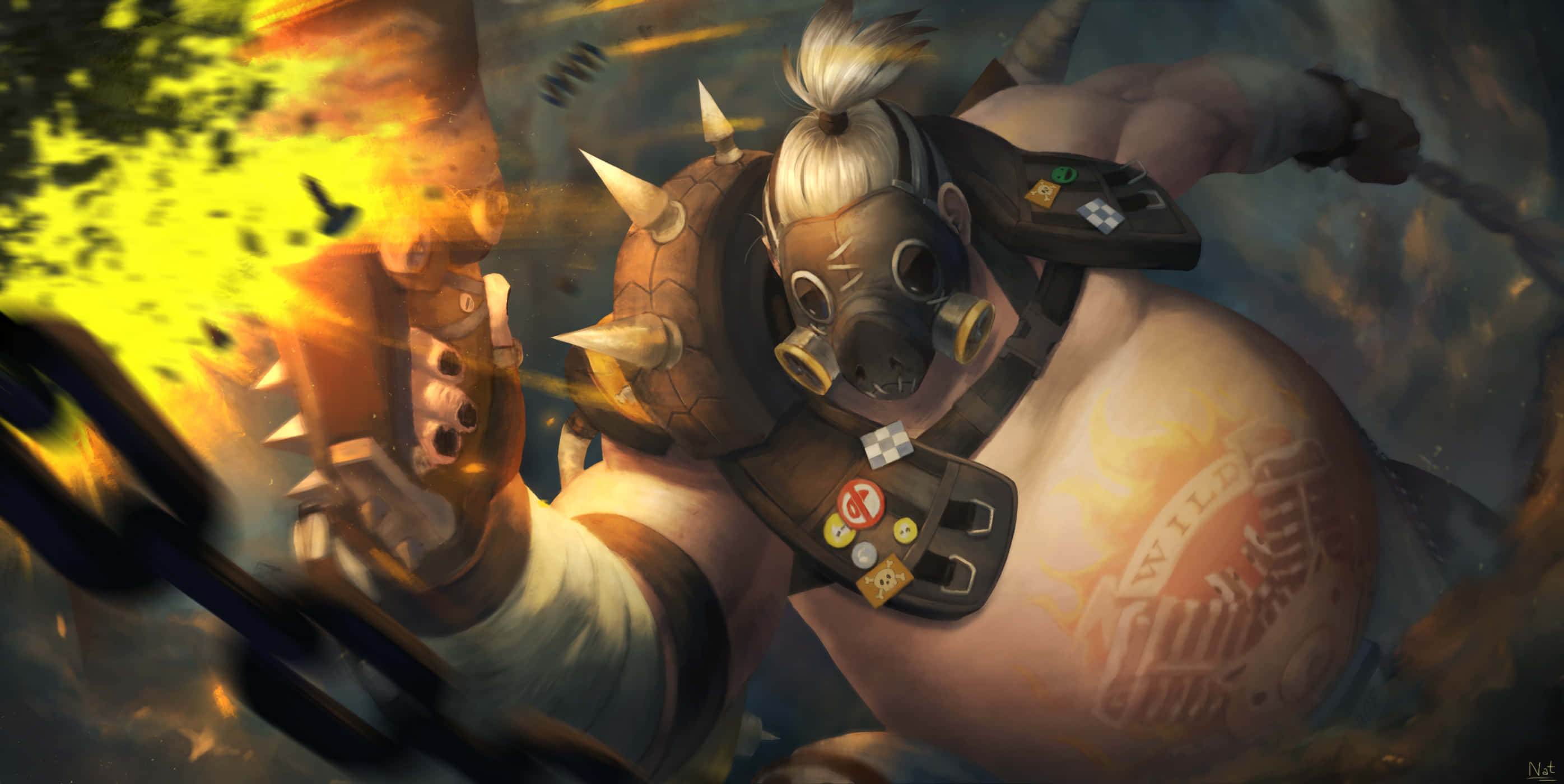 Overwatch, Roadhog, gas mask, 2K Desktop Wallpaper