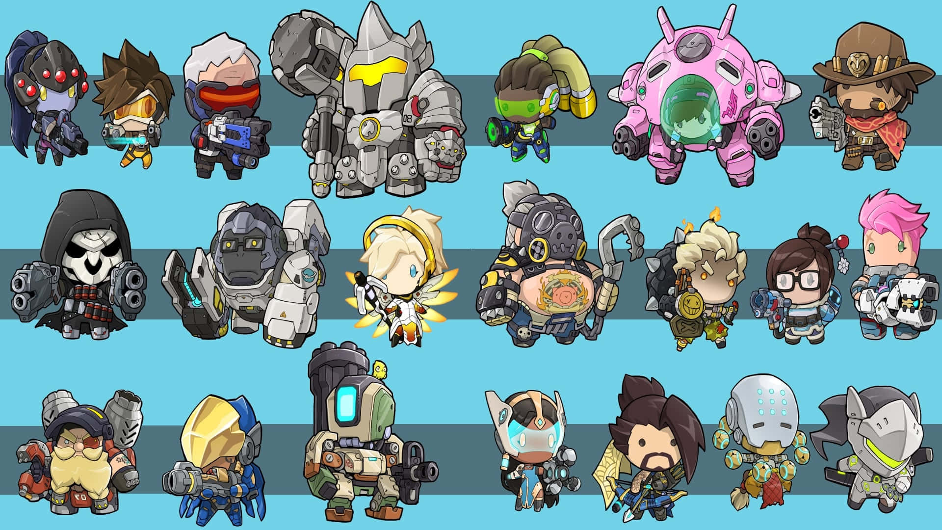 Overwatch, Roadhog, chibi-style, Full HD Desktop Wallpaper