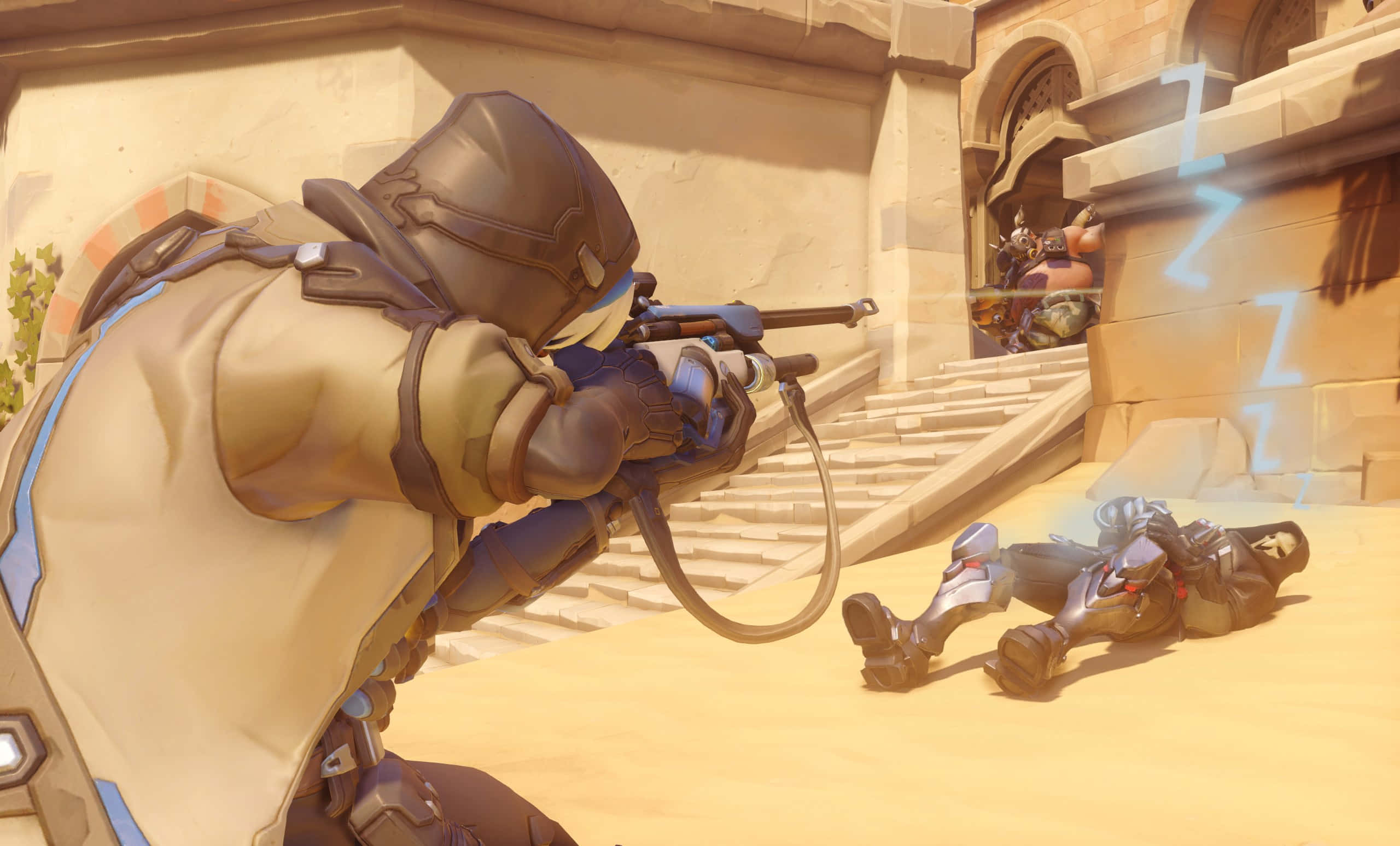 Overwatch, Roadhog, desert armor, 2K Desktop Wallpaper