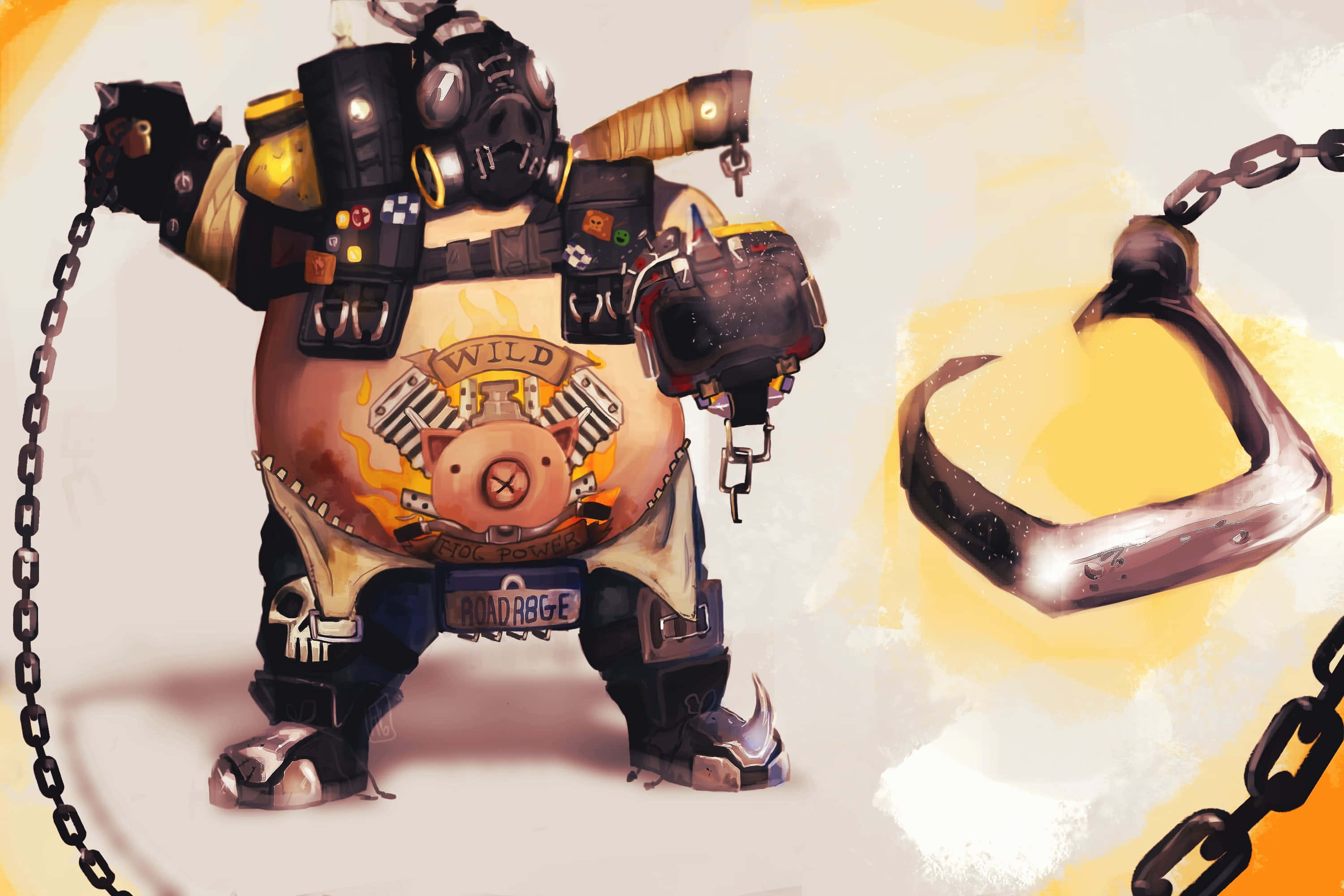 Overwatch, Roadhog, gas mask, 2K Desktop Wallpaper