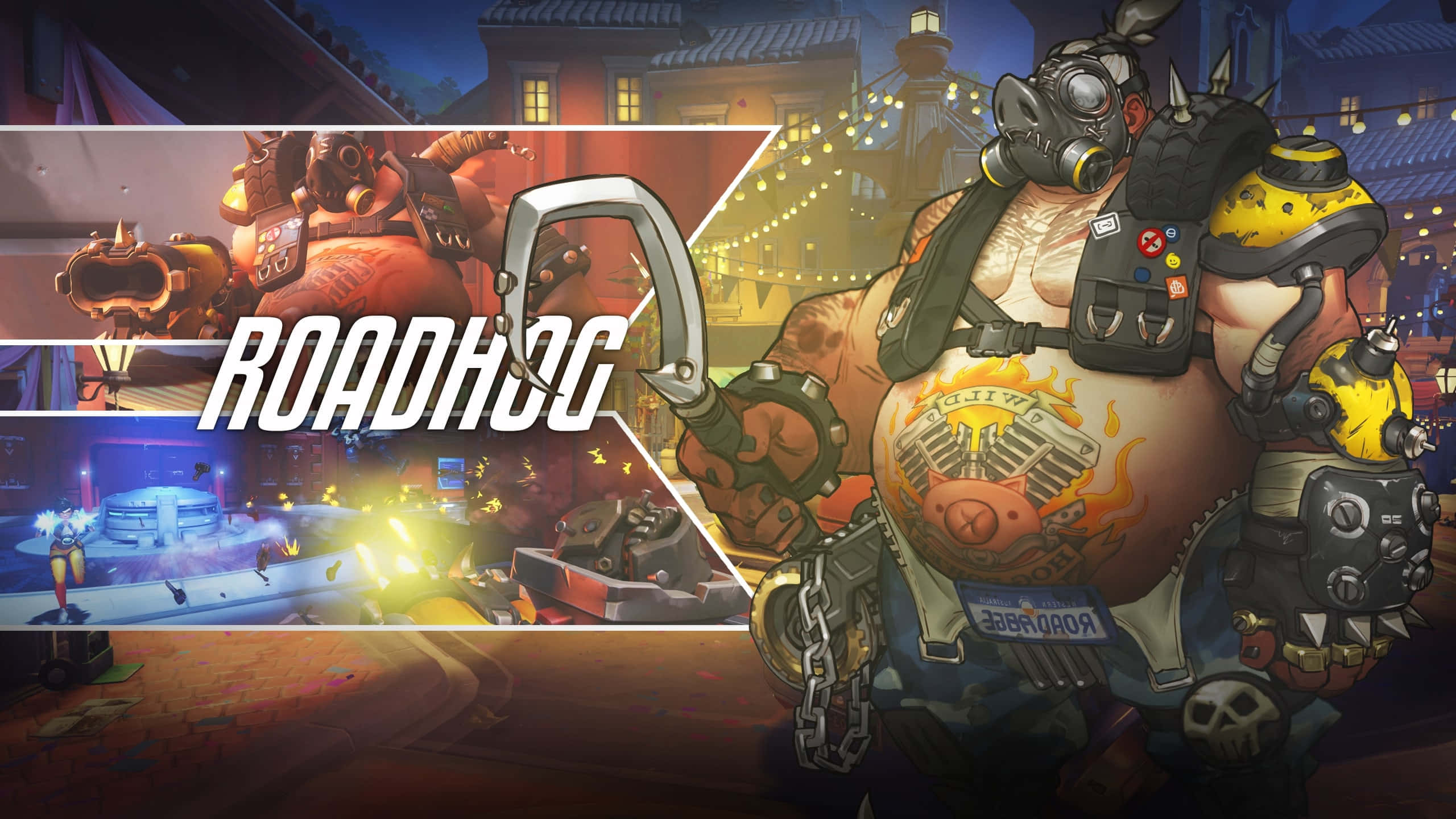 Overwatch Roadhog, gas mask, mechanical arm, 2K Desktop Wallpaper