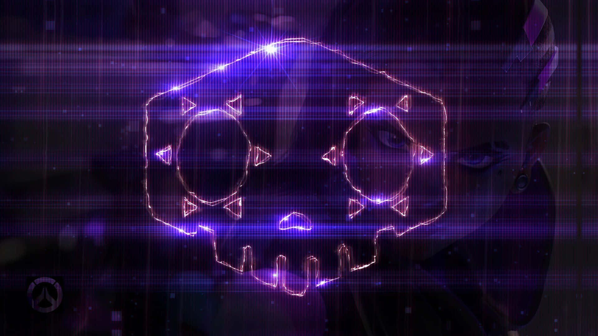 Overwatch Sombra, glowing purple digital skull outline, neon light, Full HD Desktop Wallpaper