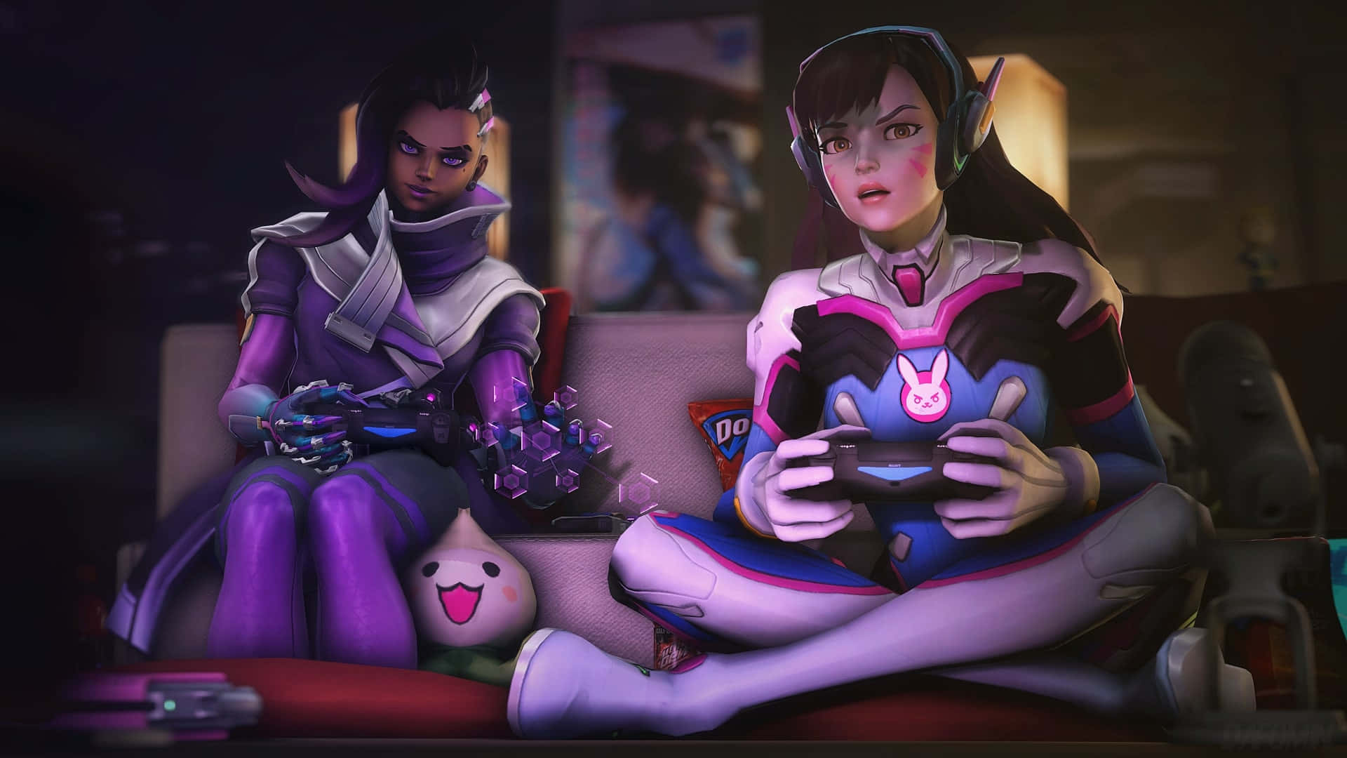 Overwatch Sombra, anime-style, futuristic outfits, Full HD Desktop Wallpaper