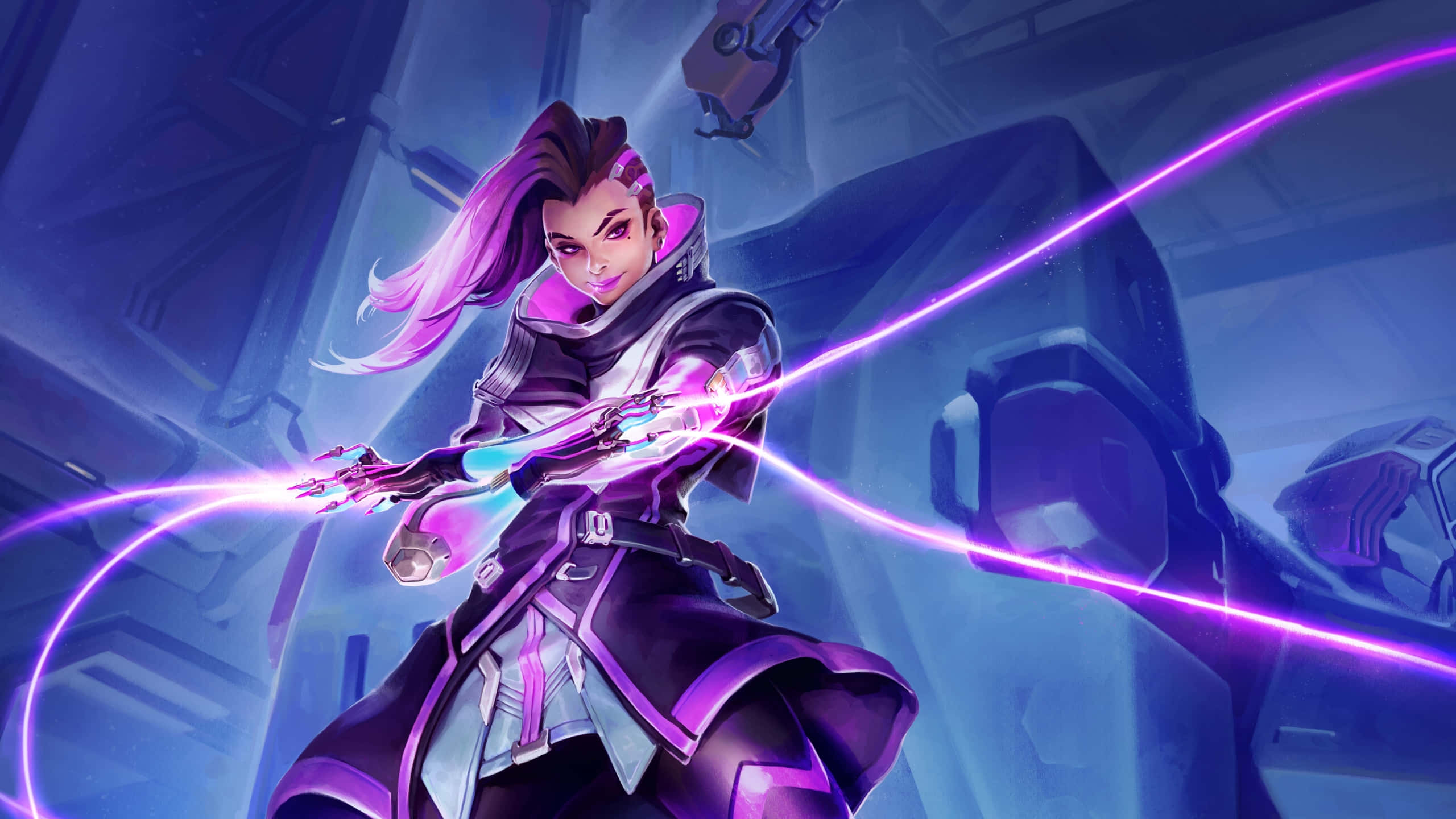 Sombra, Overwatch, purple hair, 2K Desktop Wallpaper