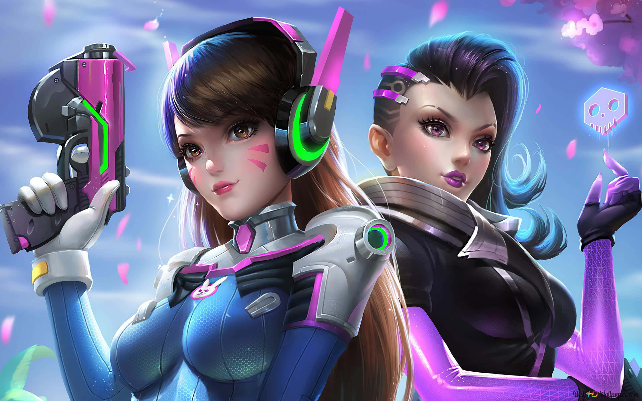 Sombra, Overwatch, anime-style, 2K Desktop Wallpaper