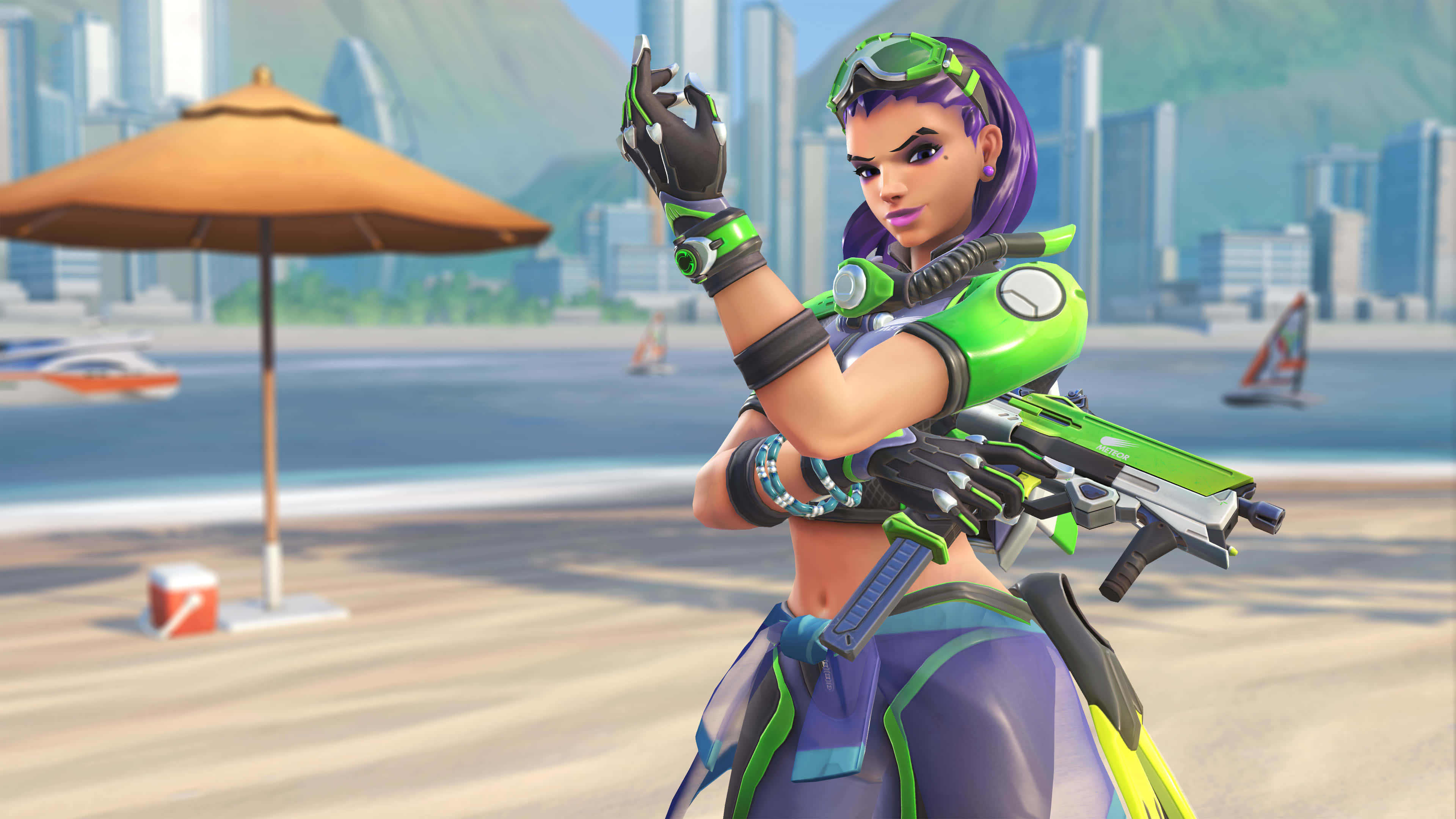 Sombra, Overwatch, purple hair, 4K Desktop Wallpaper