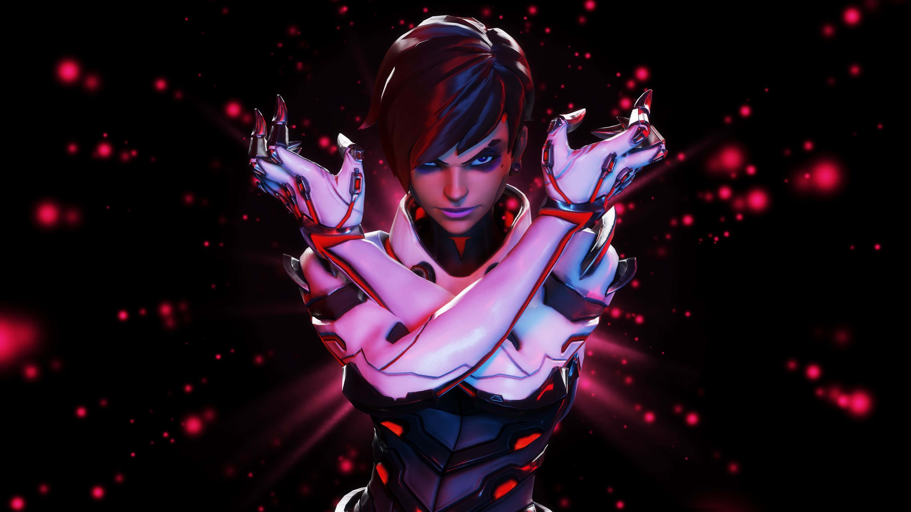 Overwatch Sombra, glowing red hands, dark hair, 4K Desktop Wallpaper