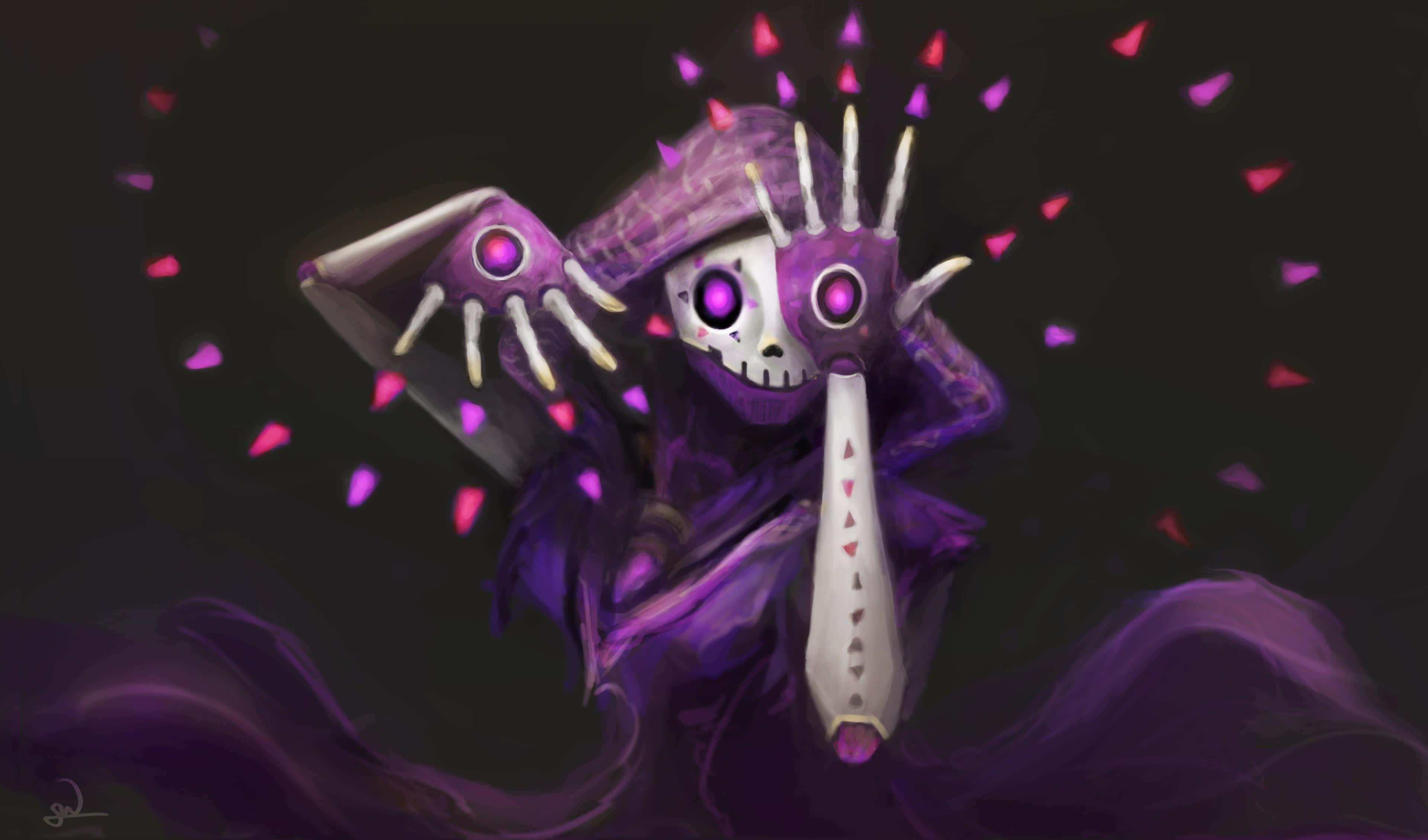 Overwatch Sombra, purple skeletal figure, glowing eyes, 4K Desktop Wallpaper