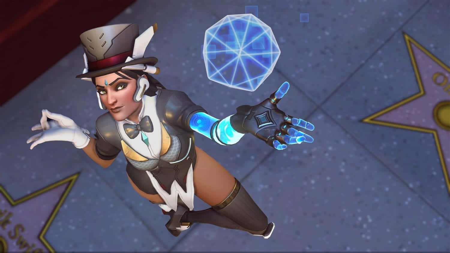 Overwatch Symmetra, top hat, glowing gloves, HD Desktop Wallpaper