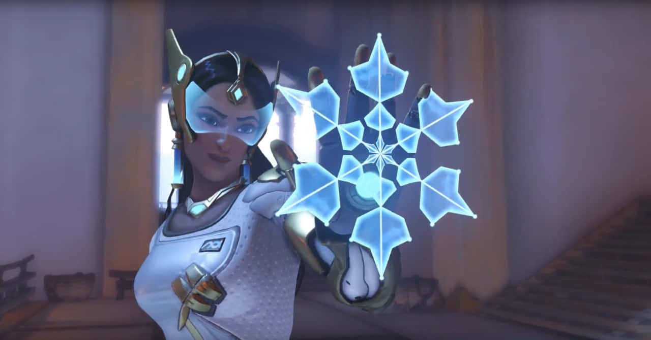 Overwatch Symmetra, white armor, glowing blue crystalline snowflake, HD Desktop Wallpaper