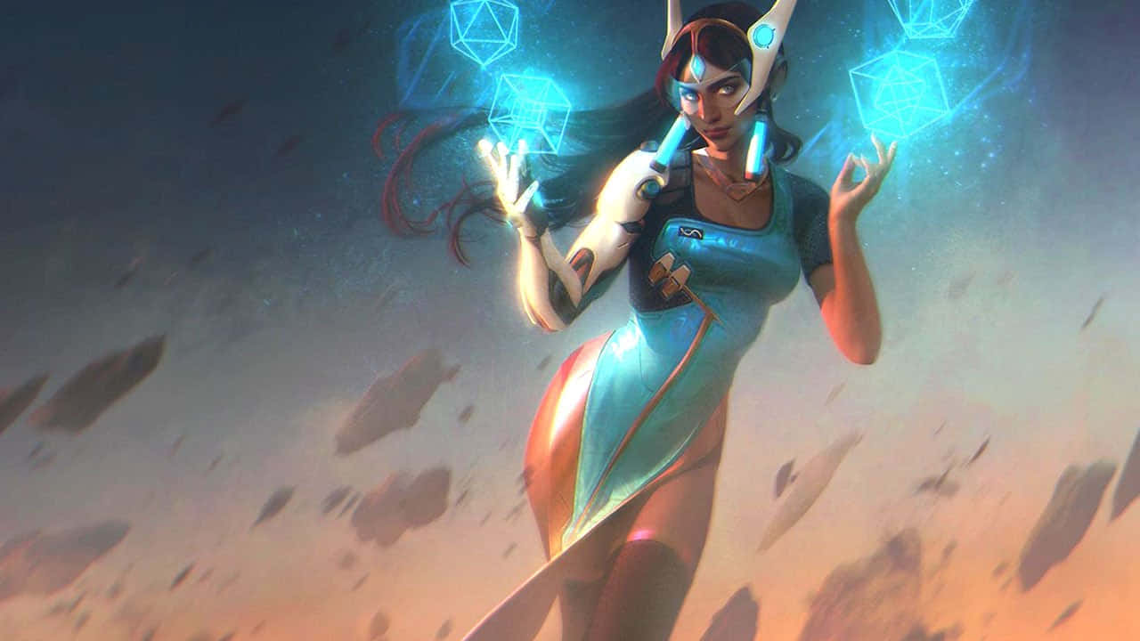 Overwatch Symmetra, glowing blue cubes, futuristic anime woman, HD Desktop Wallpaper