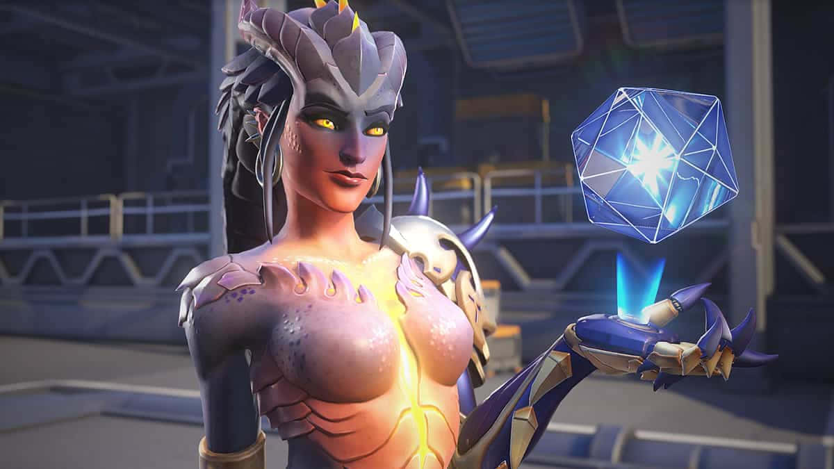 Symmetra, Overwatch, glowing yellow eyes, SD Desktop Wallpaper