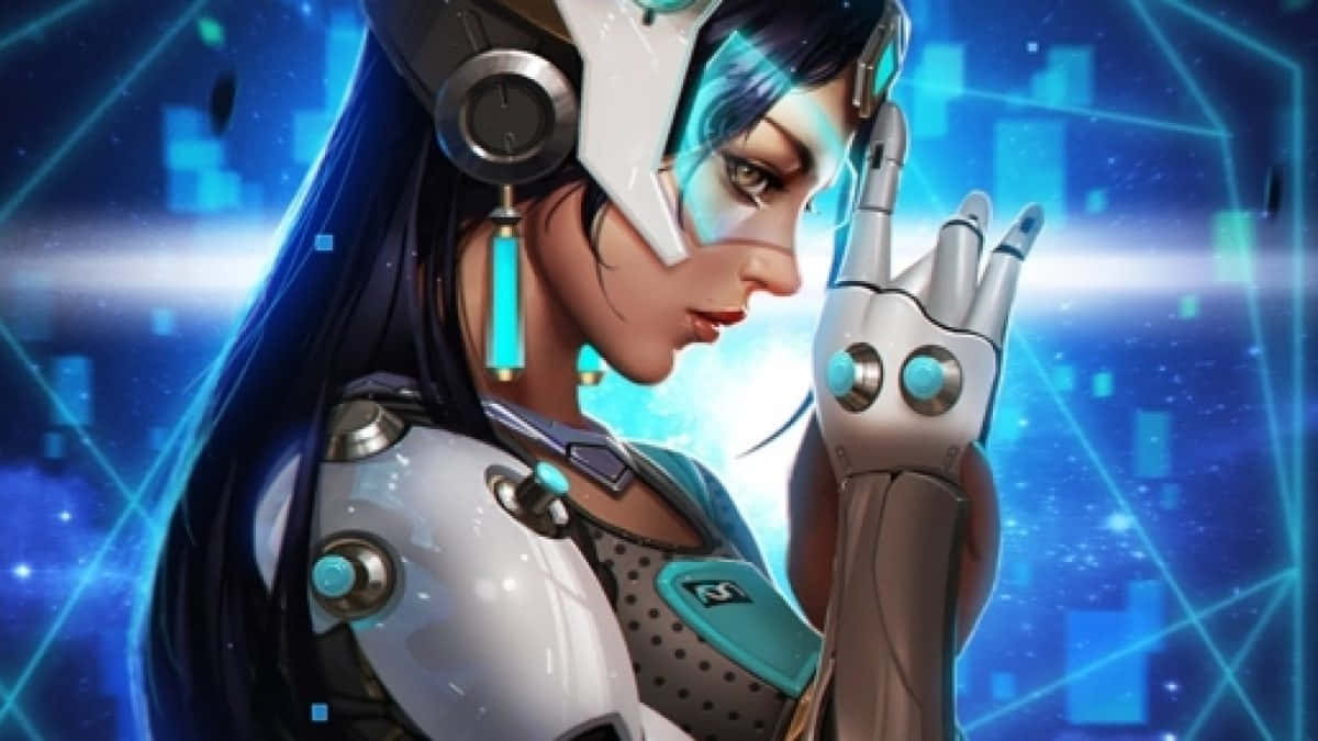 Overwatch Symmetra, cybernetic woman, glowing blue accents, SD Desktop Wallpaper
