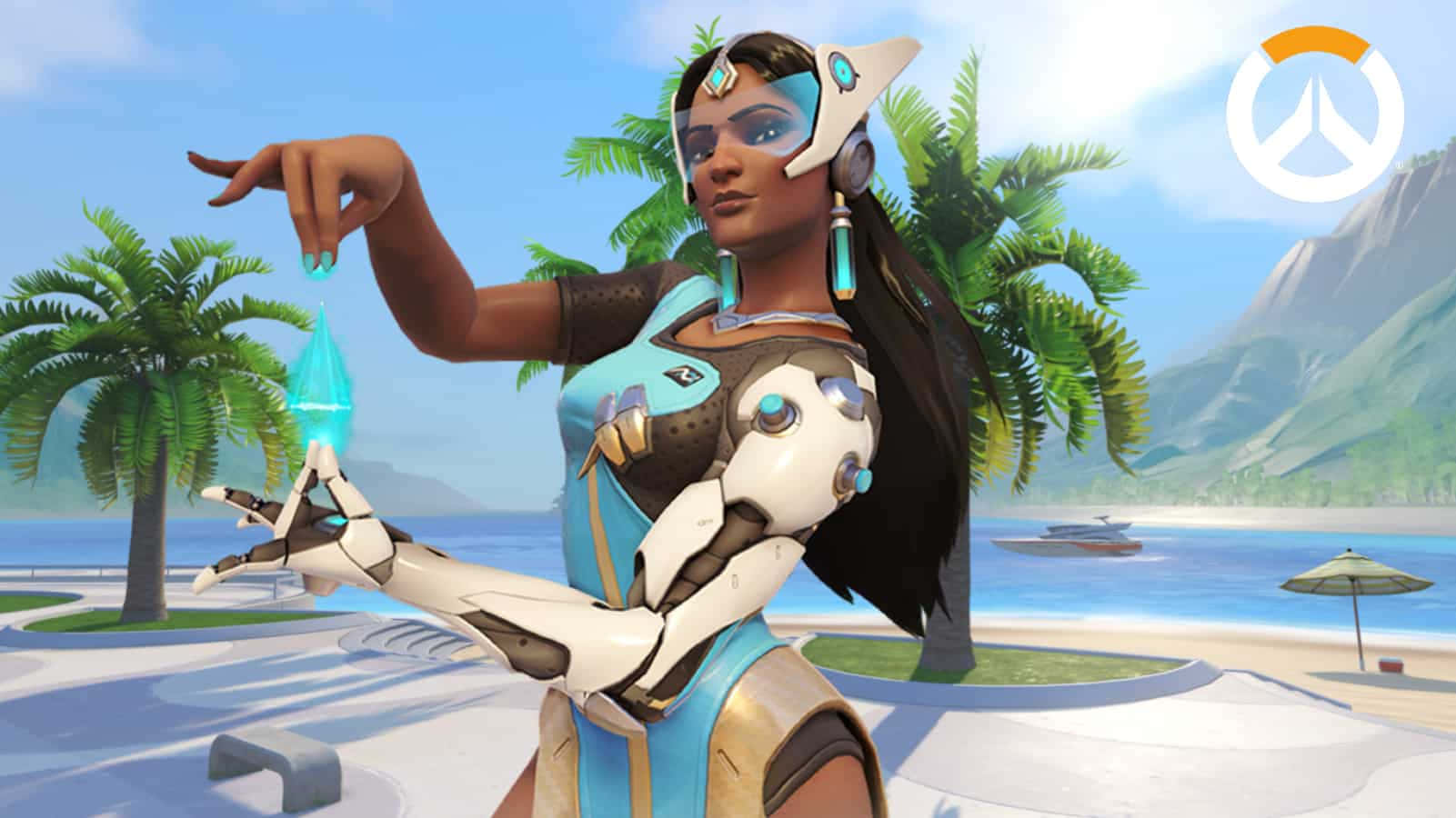 Overwatch Symmetra, cybernetic arms, glowing blue energy, HD Desktop Wallpaper