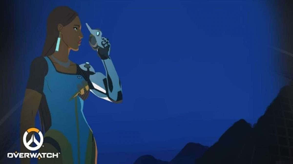 Overwatch Symmetra, blue armor, glowing device, SD Desktop Wallpaper