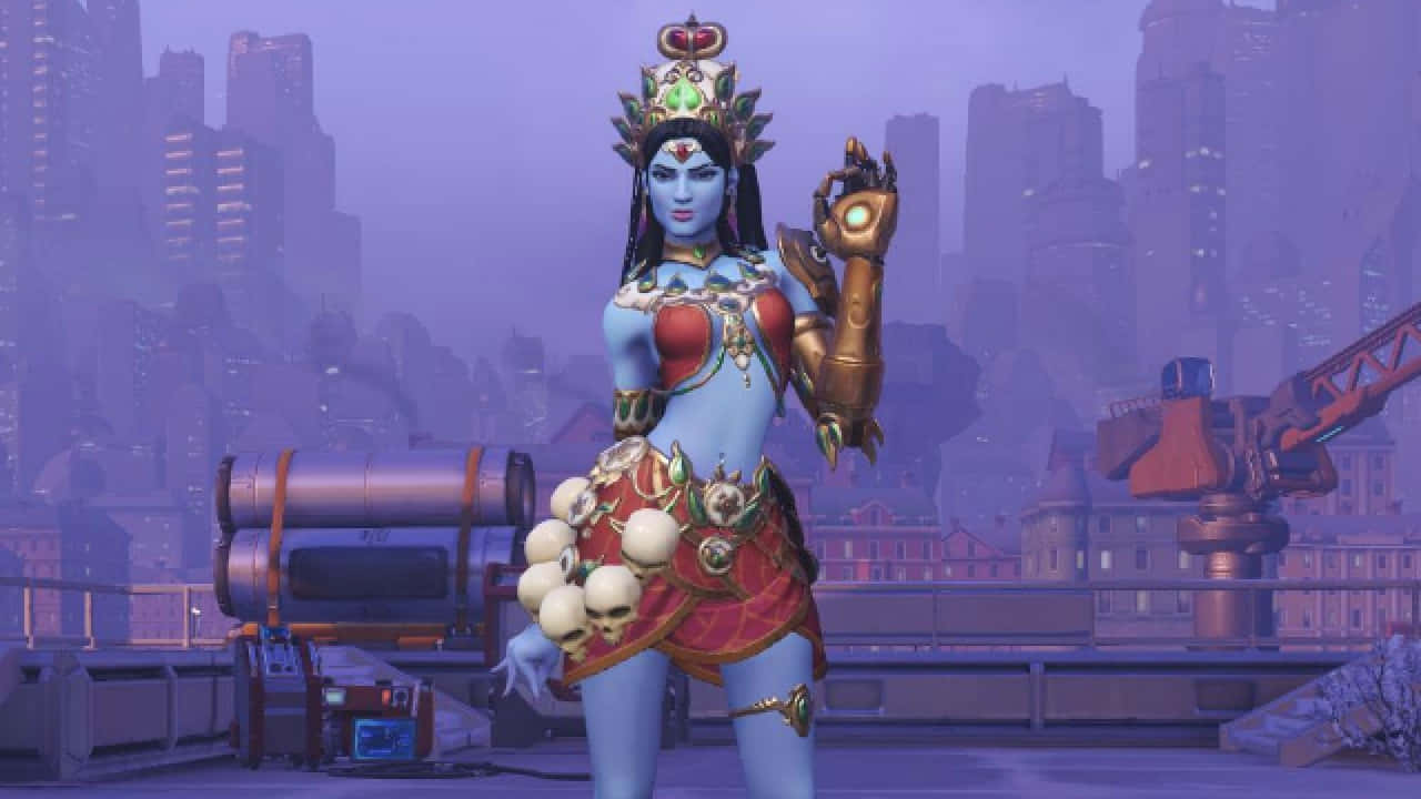 Overwatch Symmetra, blue-skinned goddess, golden crown, HD Desktop Wallpaper