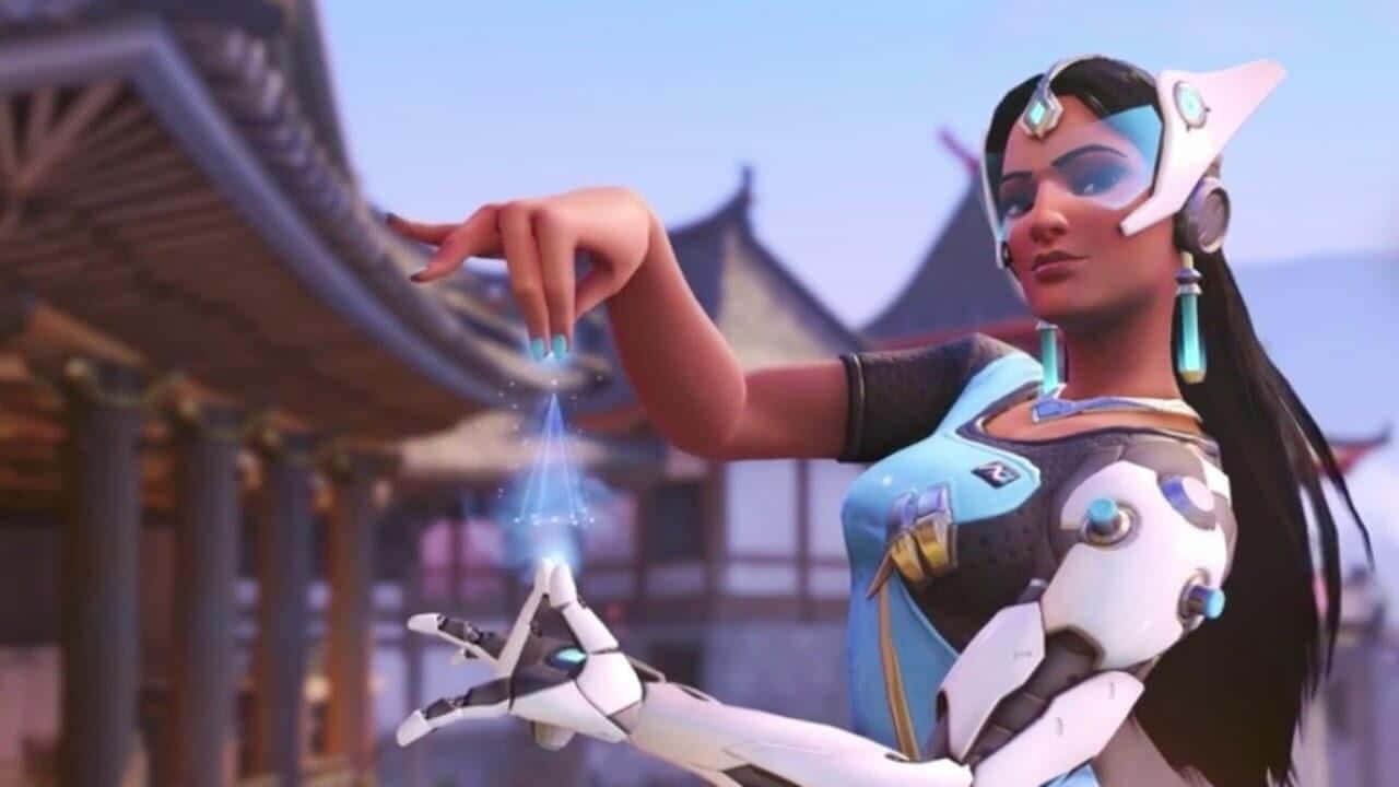 Overwatch Symmetra, cybernetic arm, glowing blue energy, HD Desktop Wallpaper