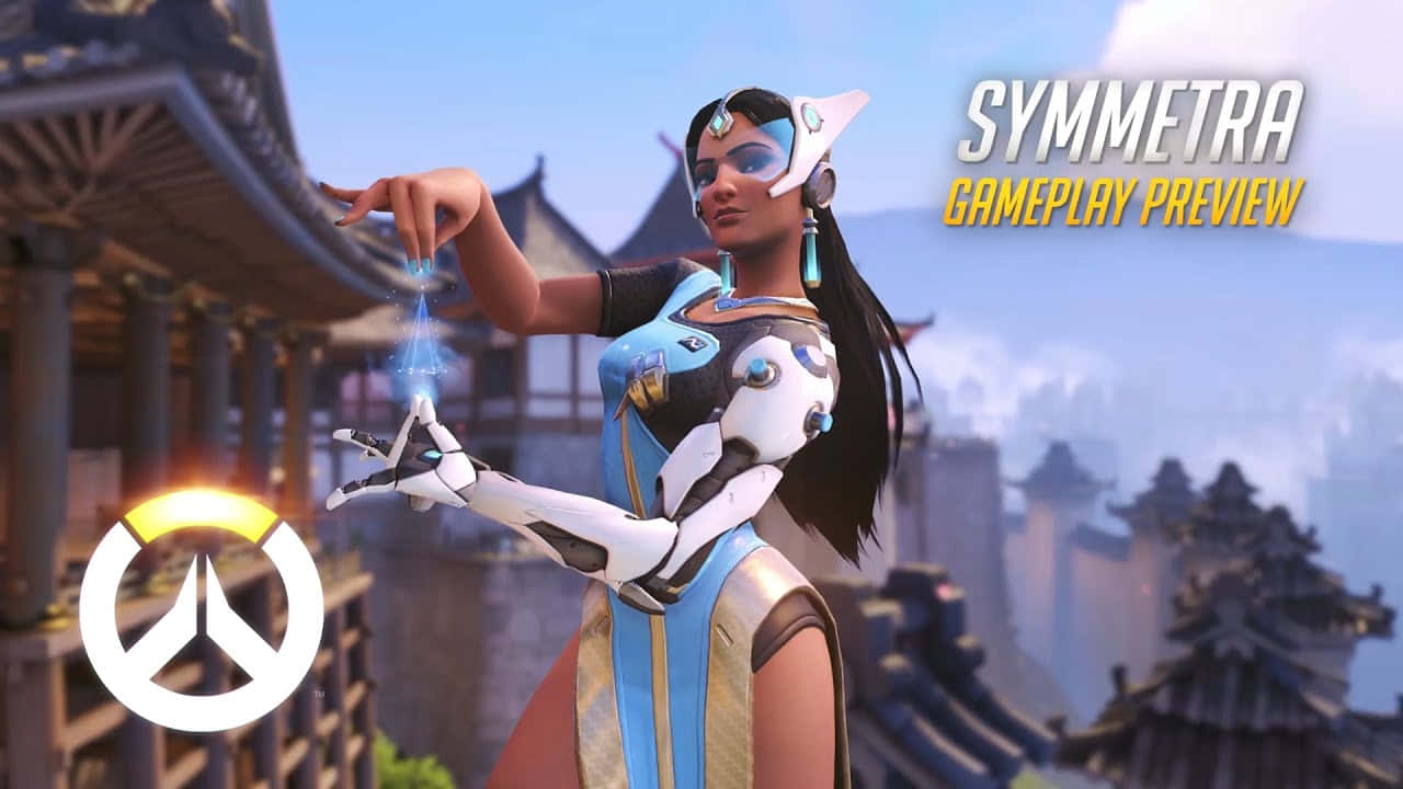 Overwatch Symmetra, blue energy, traditional Asian architecture, HD Desktop Wallpaper