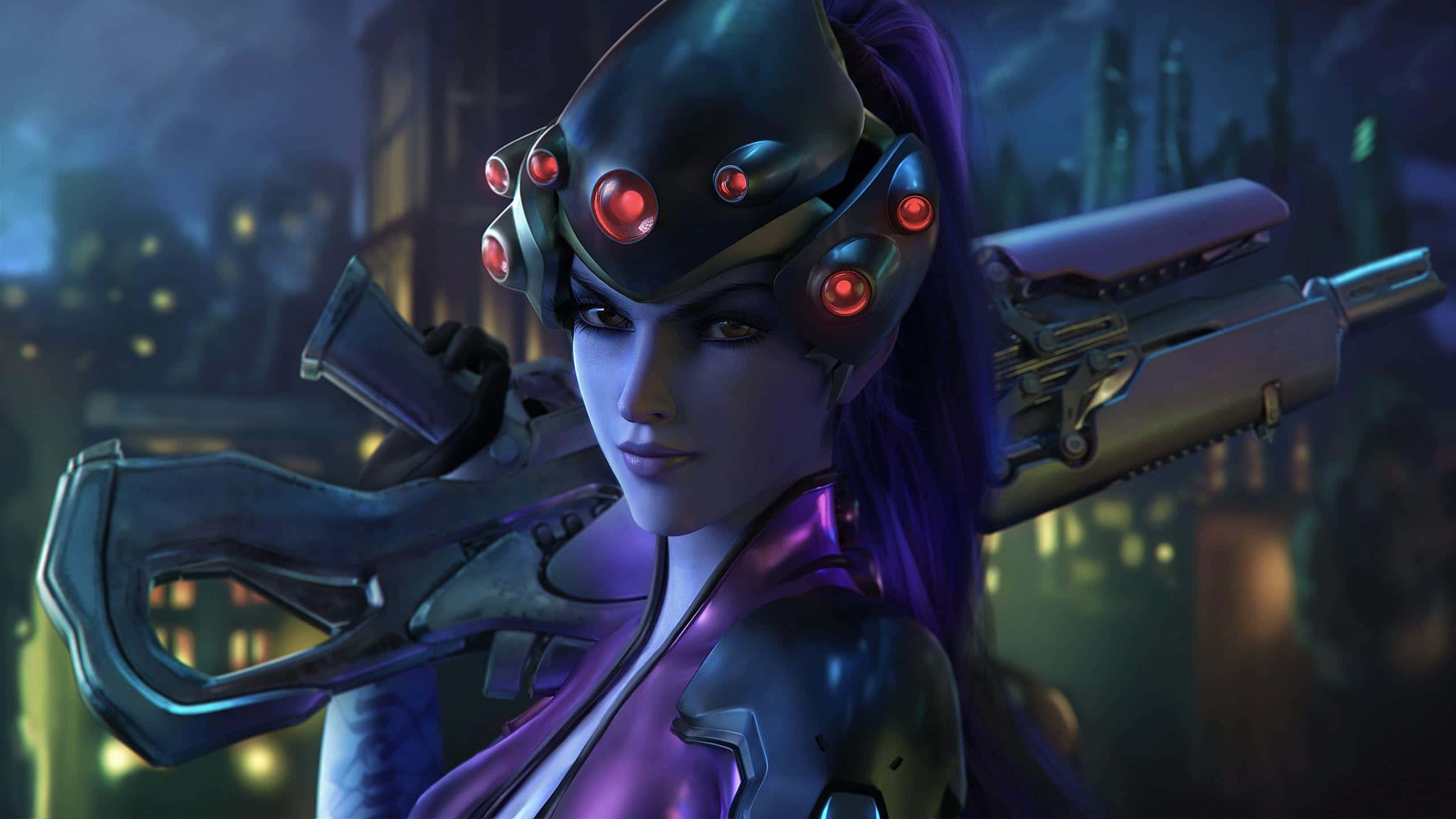 Overwatch, Widowmaker, glowing red eyes, 2K Desktop Wallpaper
