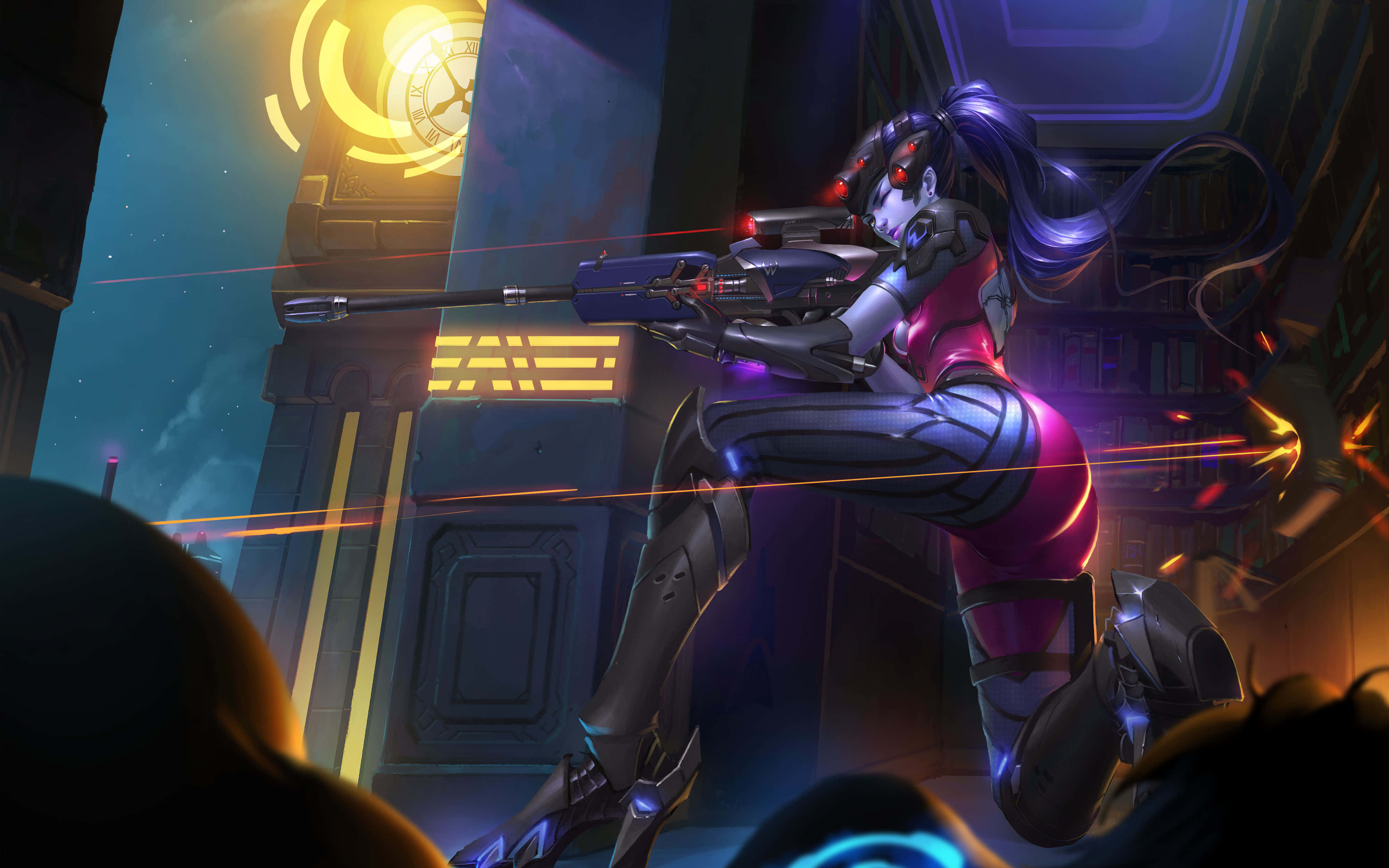 Overwatch Widowmaker, cyberpunk anime sniper, pink and black gear, 4K Desktop Wallpaper