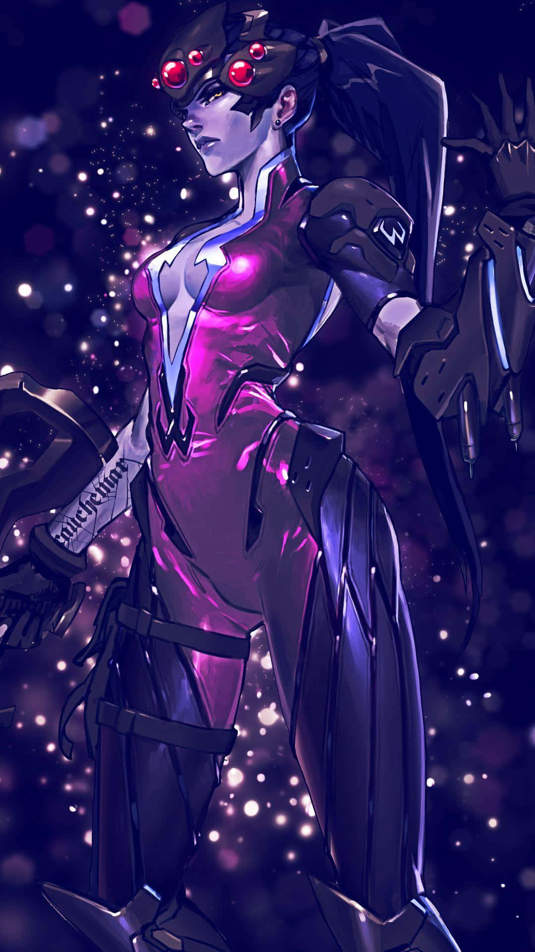 Overwatch Widowmaker, cyberpunk anime woman, glowing magenta suit, Full HD Phone Wallpaper