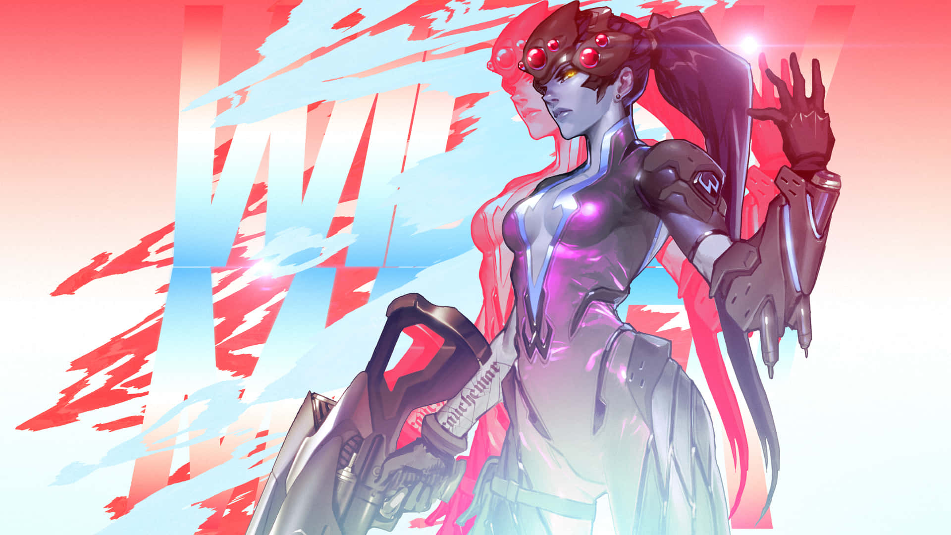 Overwatch Widowmaker, glowing red eyes, futuristic armor, Full HD Desktop Wallpaper