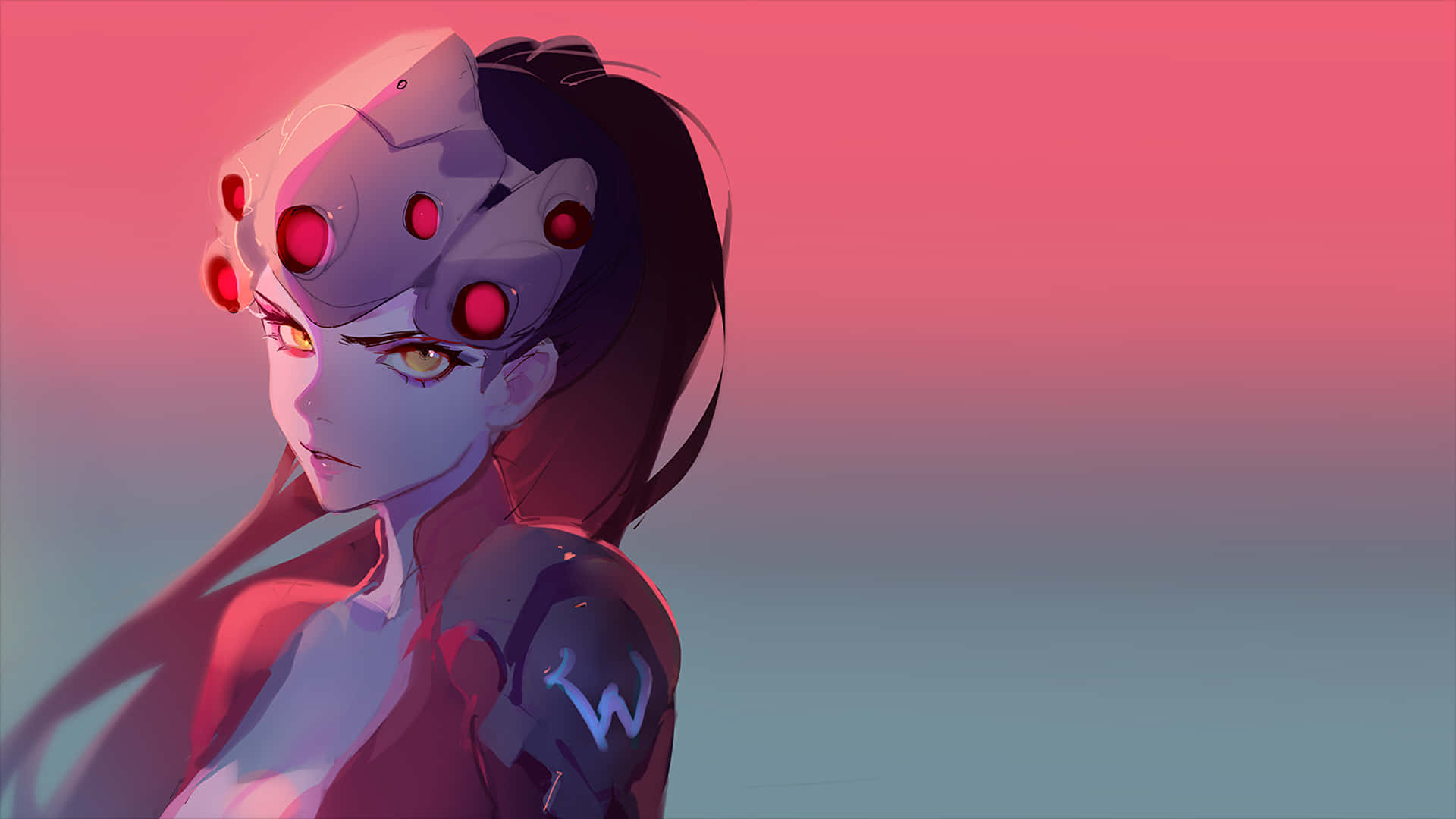 Overwatch Widowmaker, cybernetic anime woman, glowing red eyes, Full HD Desktop Wallpaper