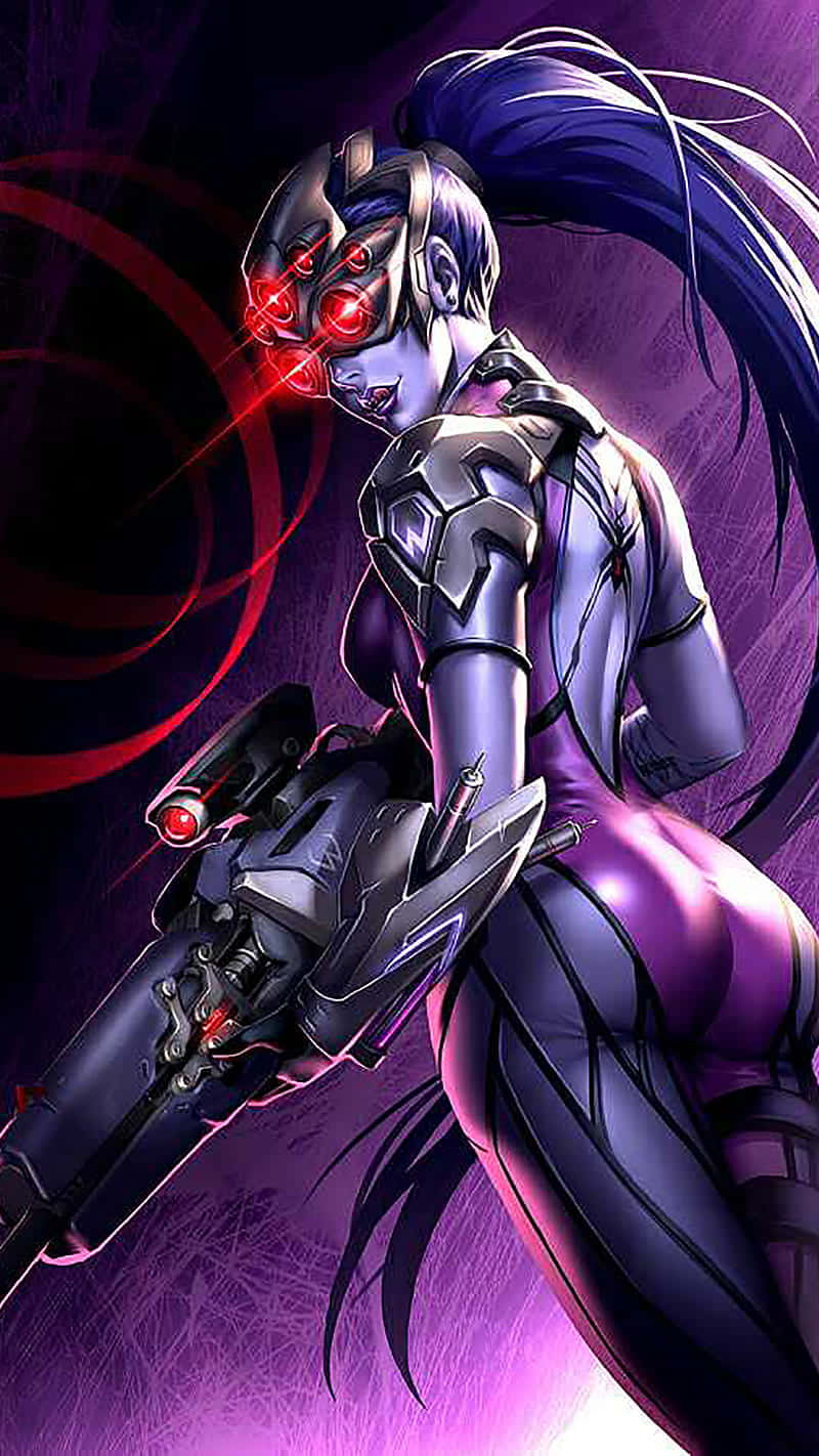 Overwatch Widowmaker, glowing red eyes, purple armor, HD Phone Wallpaper