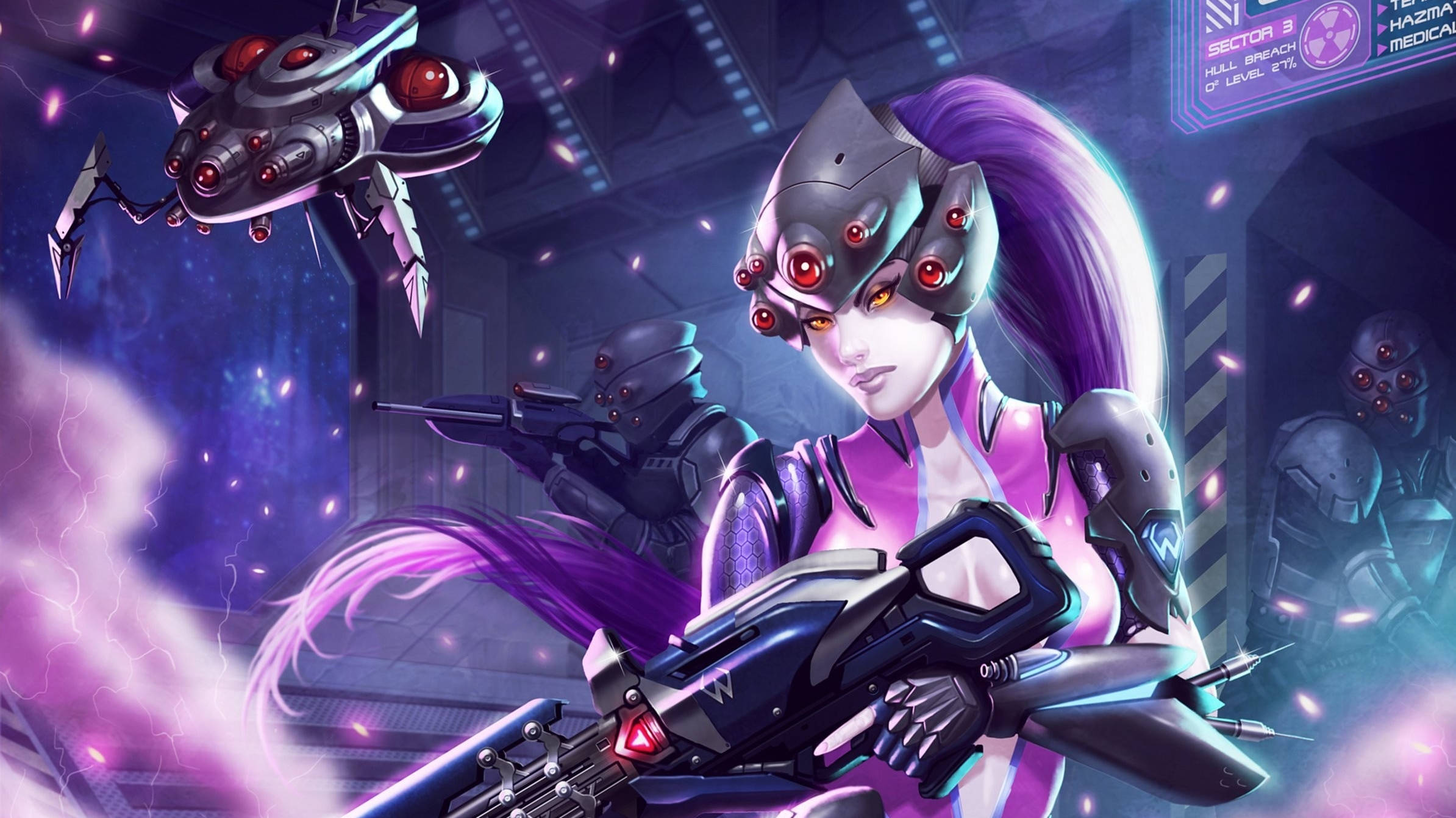 Overwatch, Widowmaker, purple hair, Full HD Desktop Wallpaper
