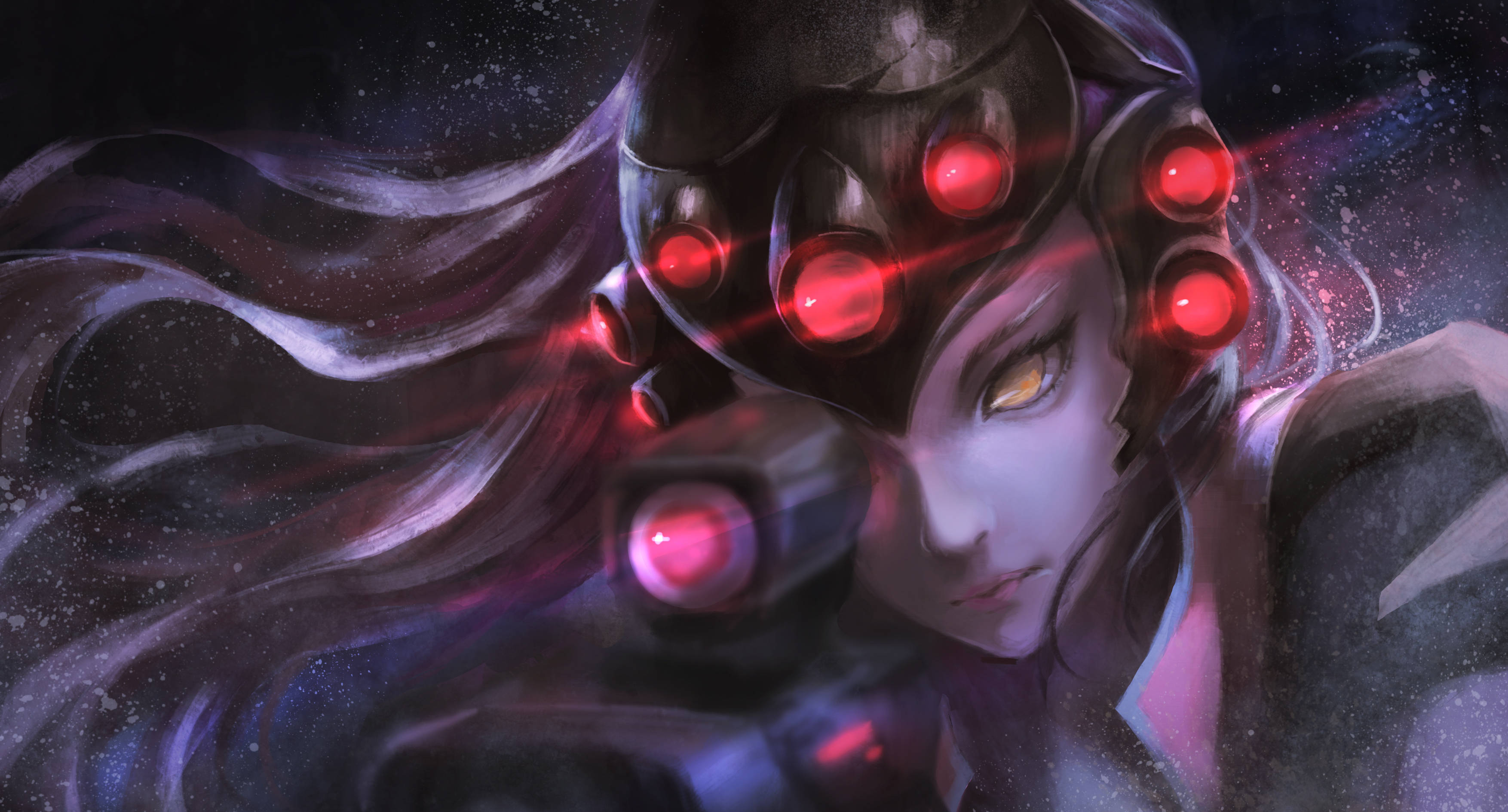 Overwatch, Widowmaker, glowing red eyes, 2K Desktop Wallpaper