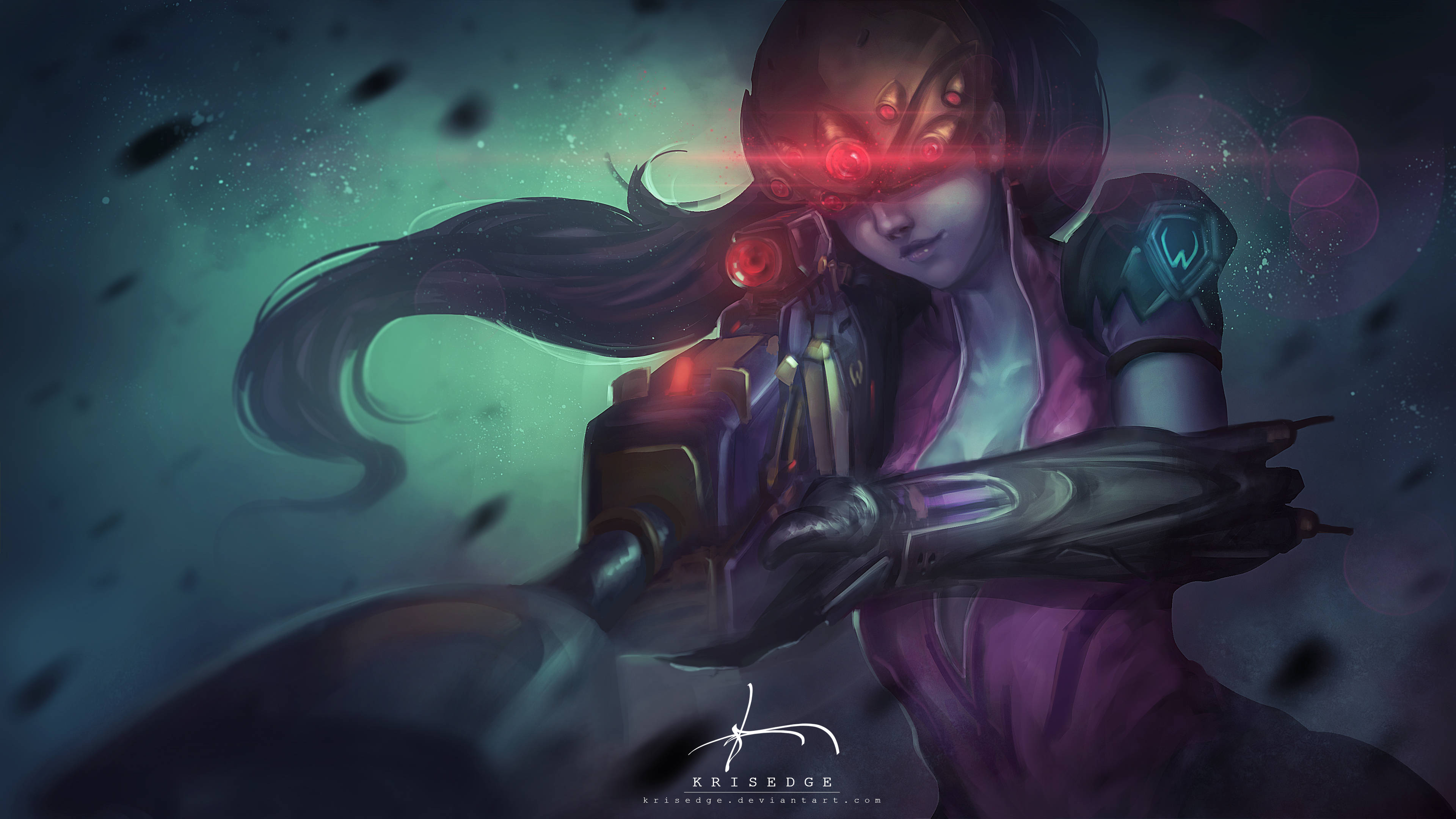 Overwatch Widowmaker, cyberpunk warrior, glowing red eyes, 4K Desktop Wallpaper