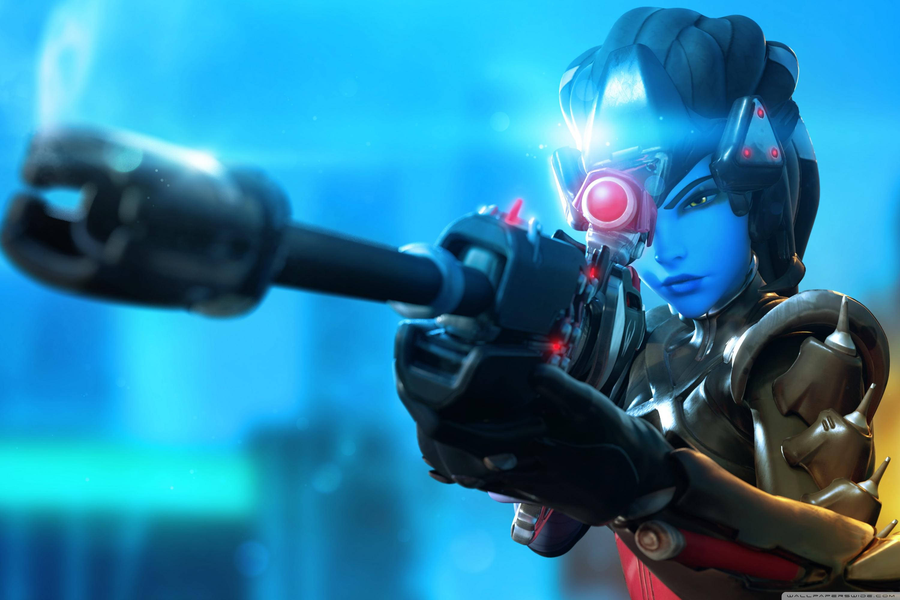 Overwatch 2, female warrior, blue-skinned, 2K Desktop Wallpaper