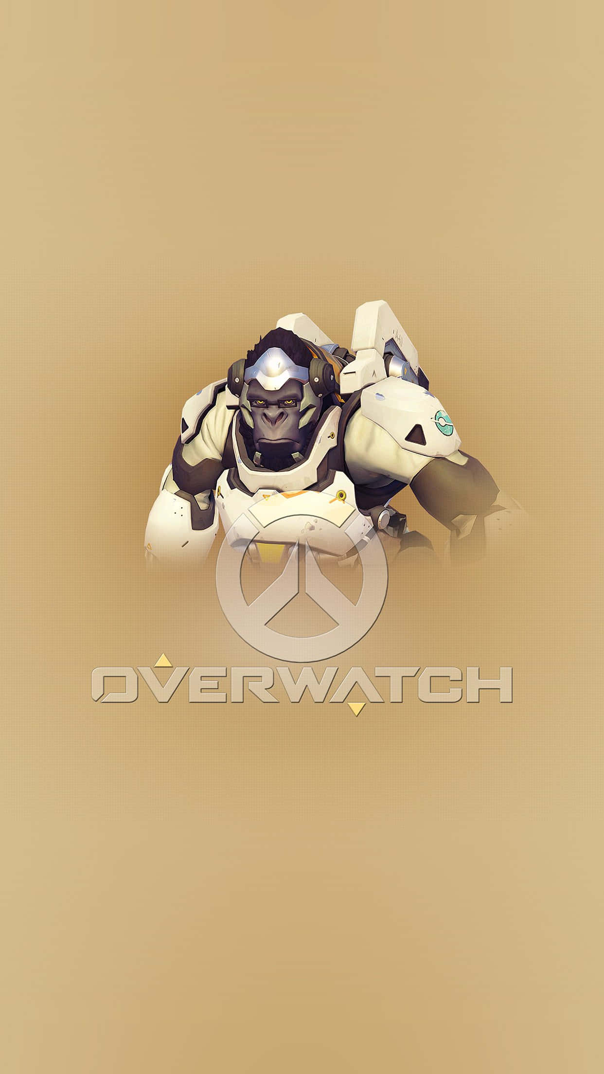 Overwatch Winston, white and black futuristic armor, hazy beige background, Full HD Phone Wallpaper