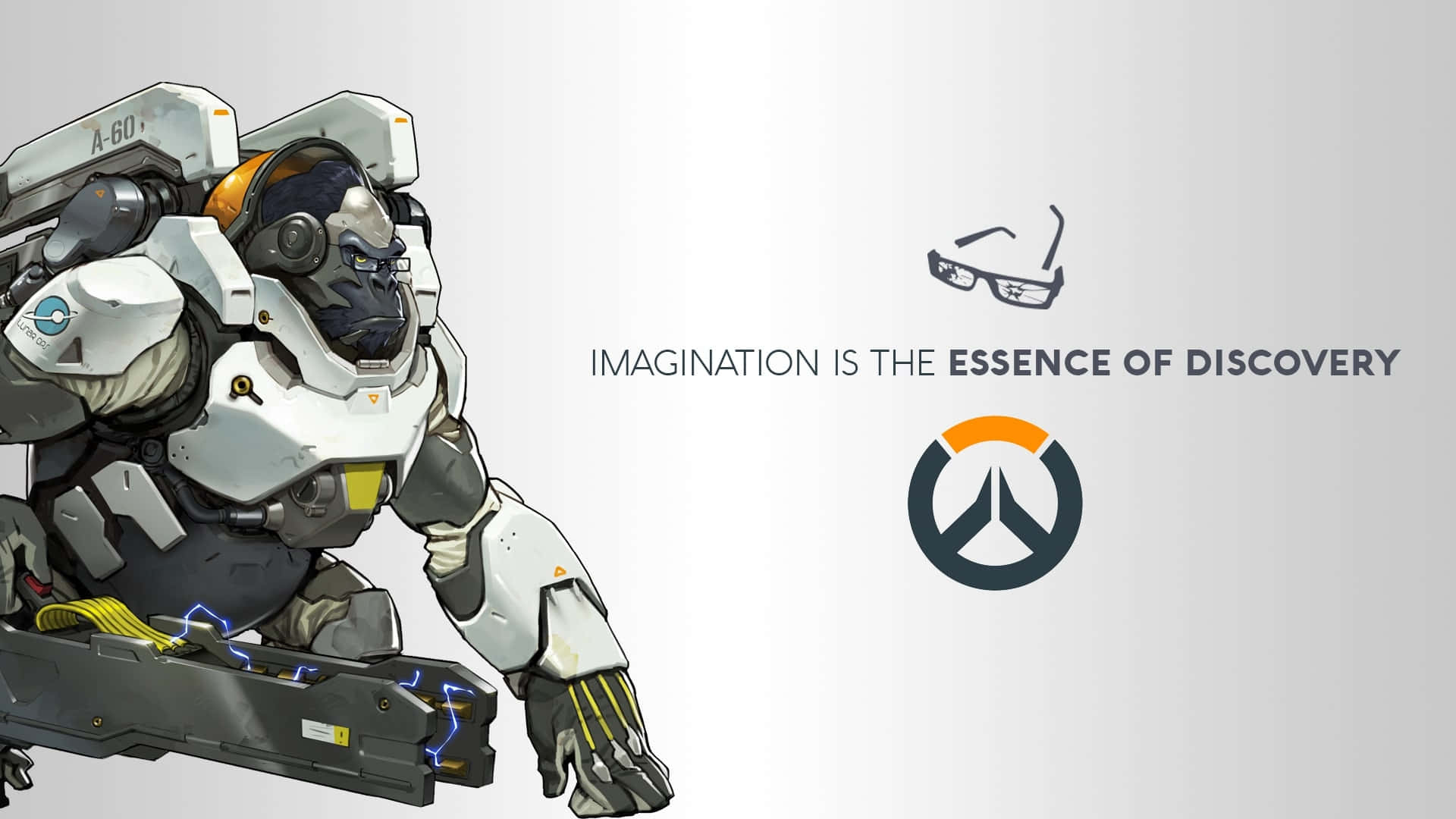 Overwatch Winston, white and gray gear, glowing weapon, Full HD Desktop Wallpaper