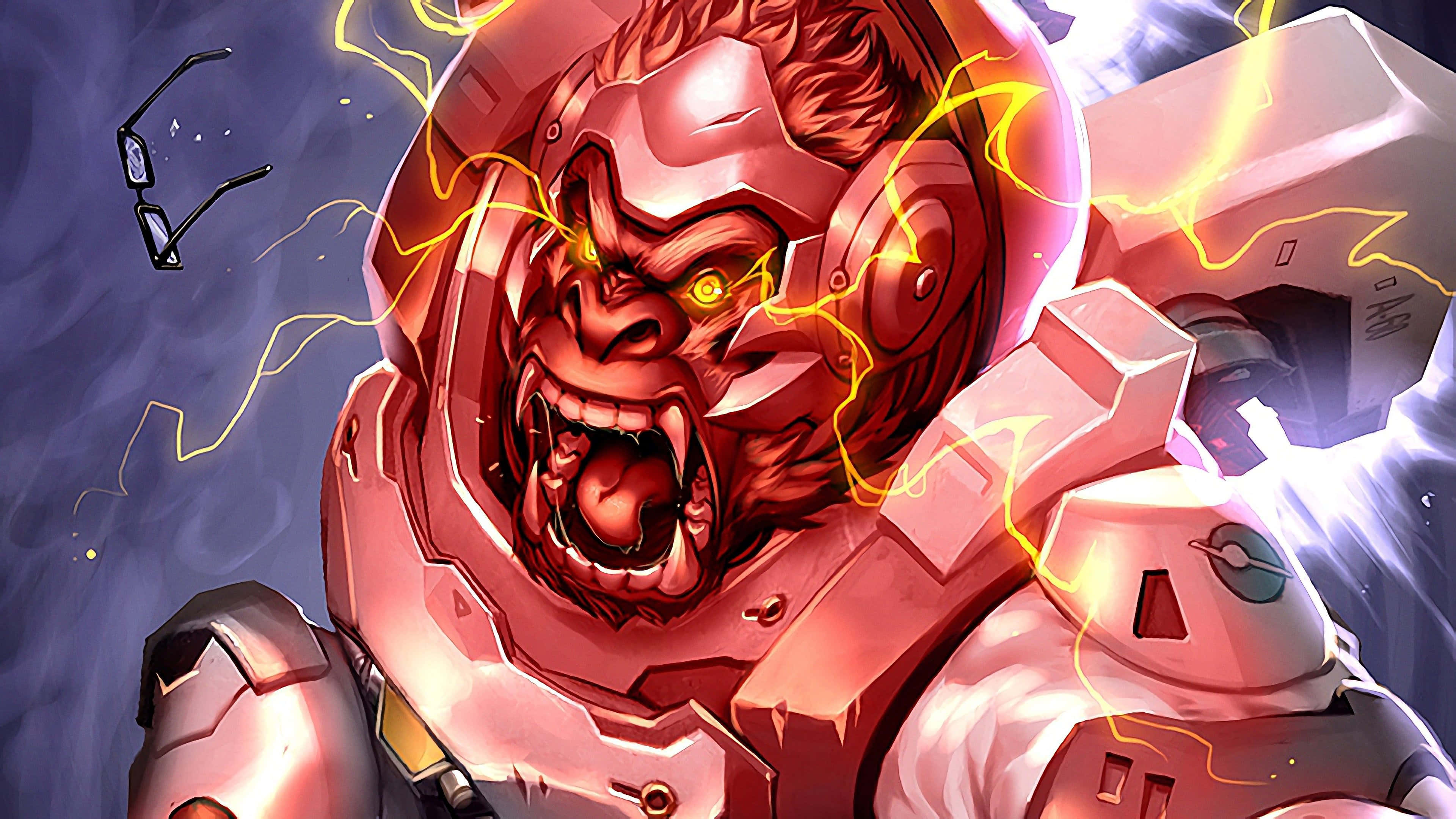 Overwatch Winston, red-armored gorilla, electric energy, 4K Desktop Wallpaper