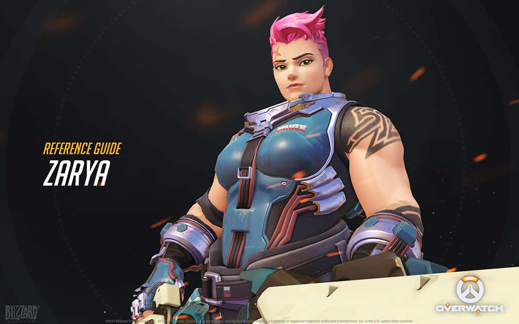 Overwatch Zarya, pink hair, blue armor, SD Desktop Wallpaper