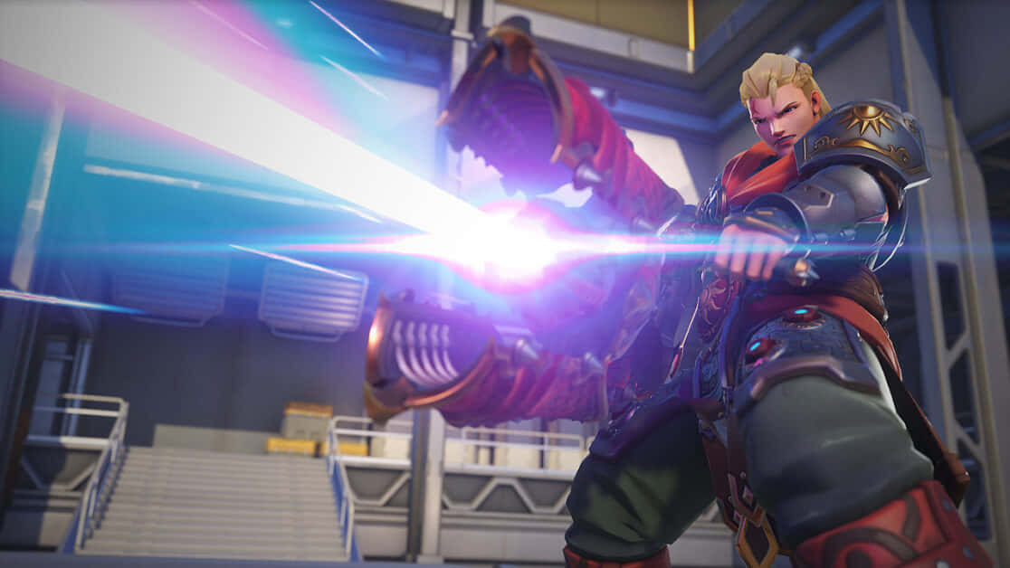 Overwatch Zarya, Zarya, glowing purple energy weapon, SD Desktop Wallpaper
