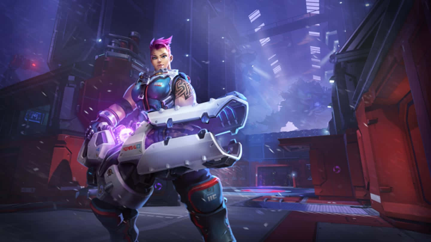 Overwatch Zarya, pink-haired warrior, futuristic armor, HD Desktop Wallpaper
