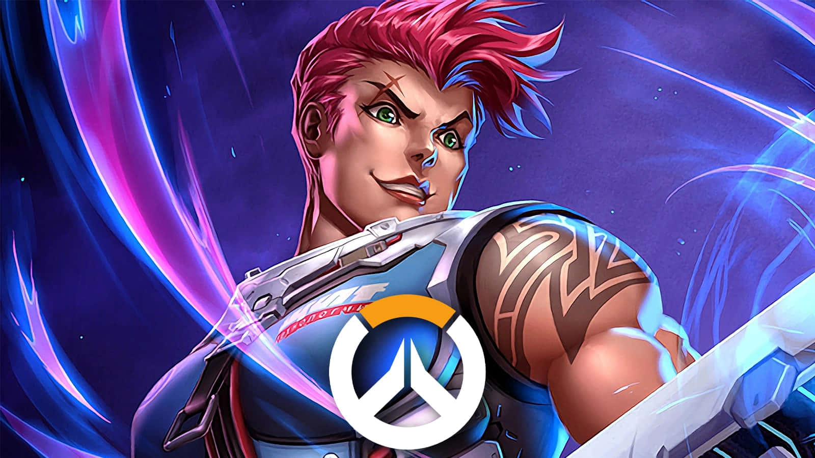 Overwatch Zarya, anime-style hero, pink hair, HD Desktop Wallpaper