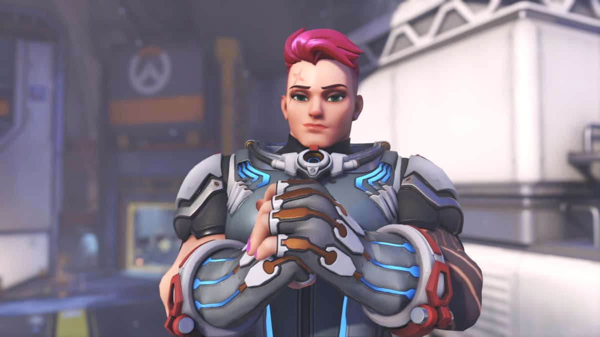 Overwatch Zarya, pink hair, futuristic armor, SD Desktop Wallpaper