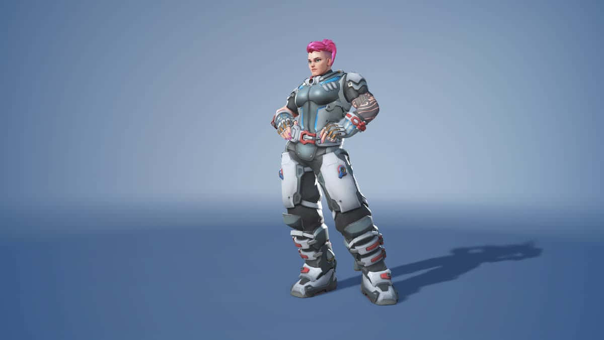Overwatch Zarya, pink hair, futuristic armor, SD Desktop Wallpaper