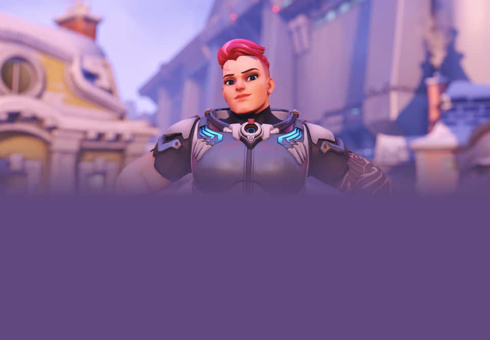 Overwatch Zarya, anime-style, pink hair, SD Desktop Wallpaper