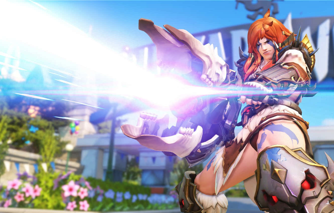 Overwatch Zarya, fiery-haired warrior, ornate armor, HD Desktop Wallpaper