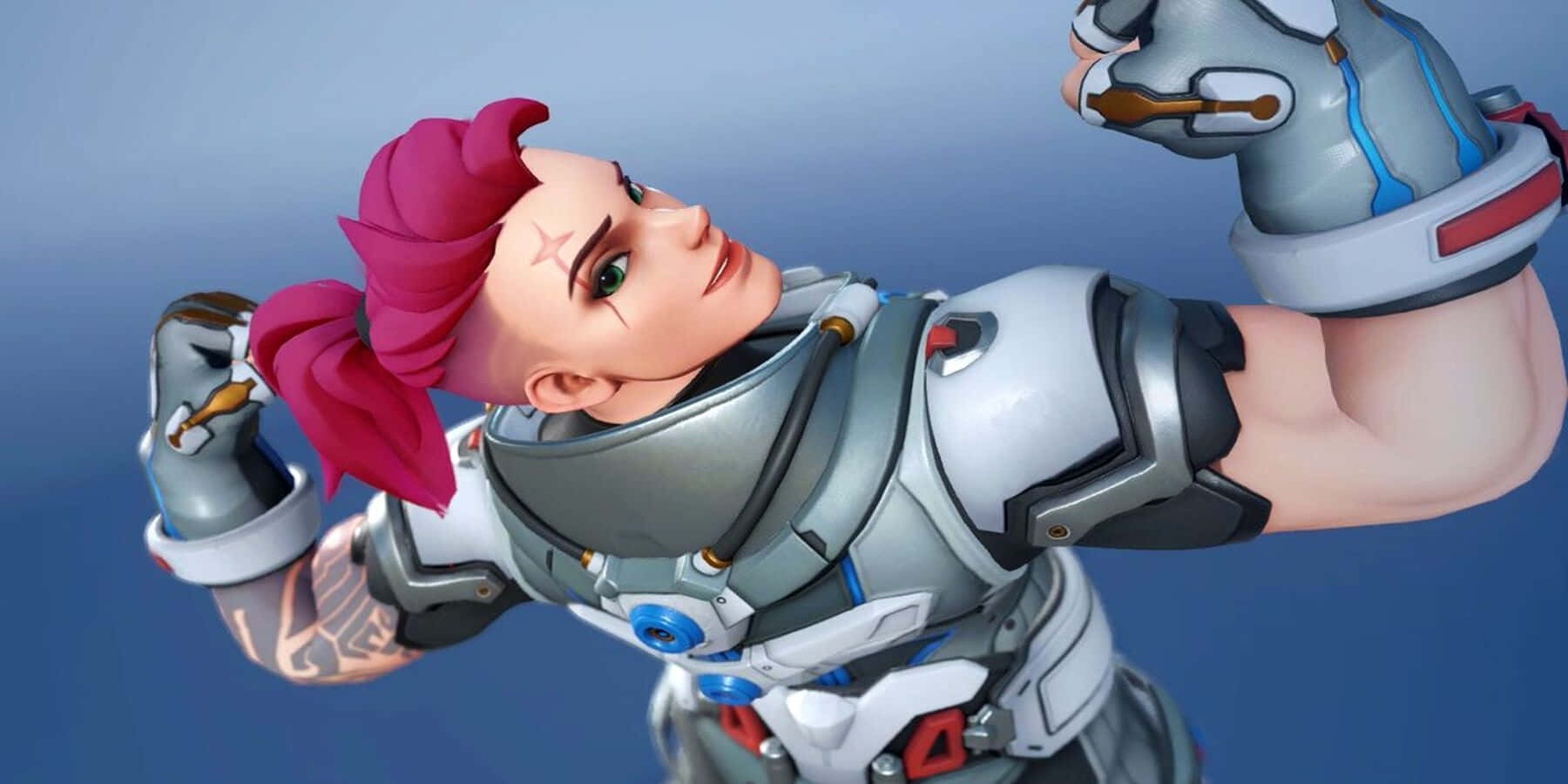 Overwatch Zarya, pink hair, futuristic armor, HD Desktop Wallpaper