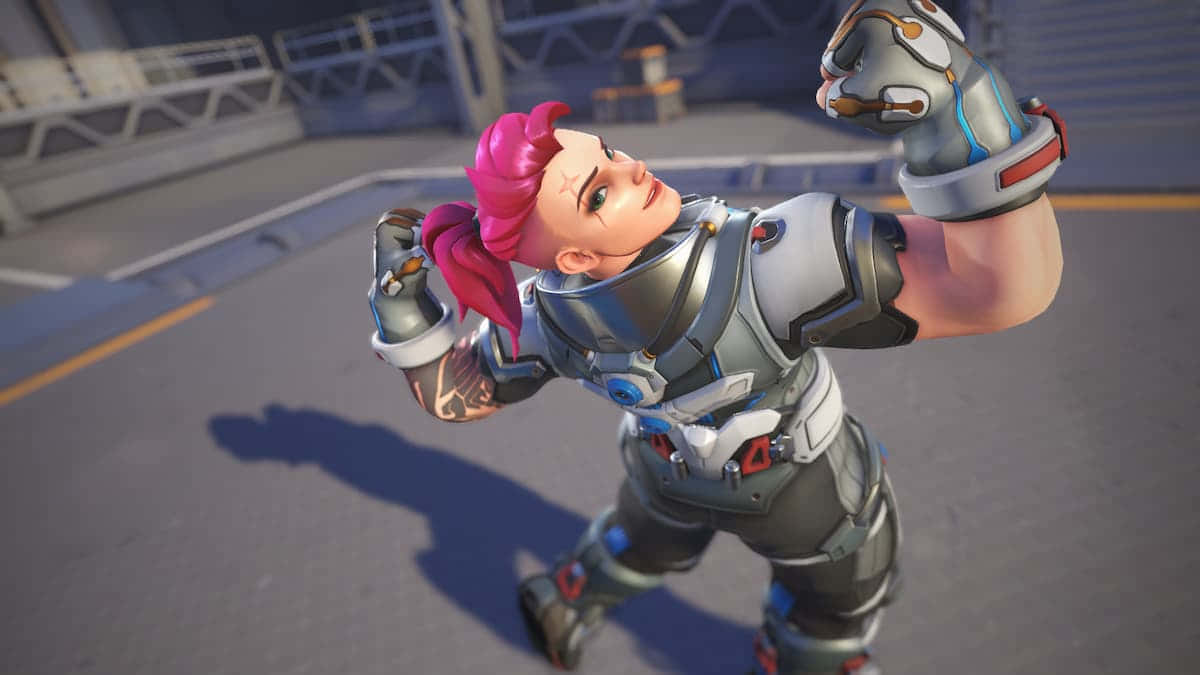 Overwatch Zarya, pink-haired, futuristic armor, SD Desktop Wallpaper